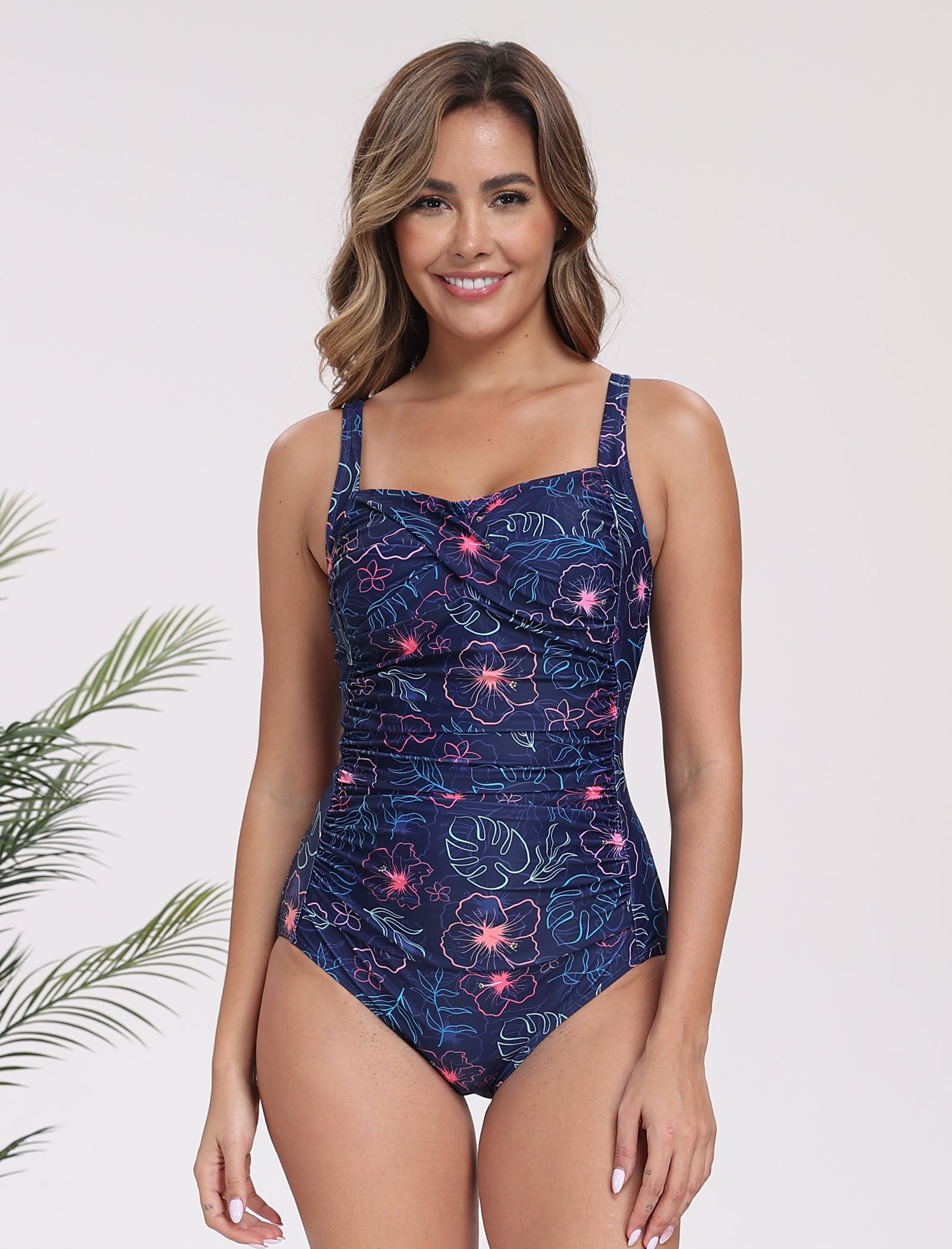 Vintage Twist Front Push Up One Piece Swimsuit