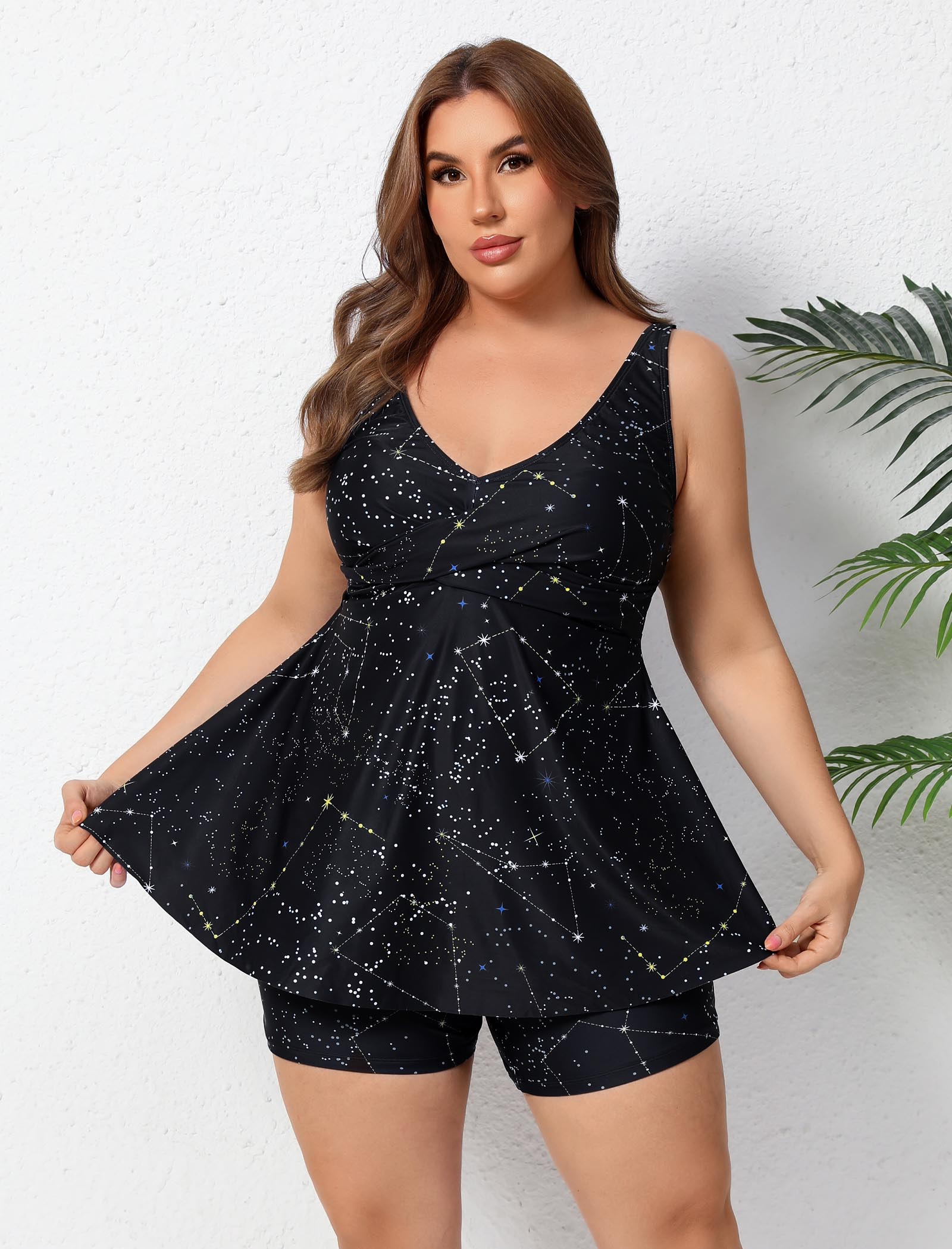 Ocean Ready Plus Size Twist Front Two Piece Tankini Sets with 5" Inseam Boyshorts