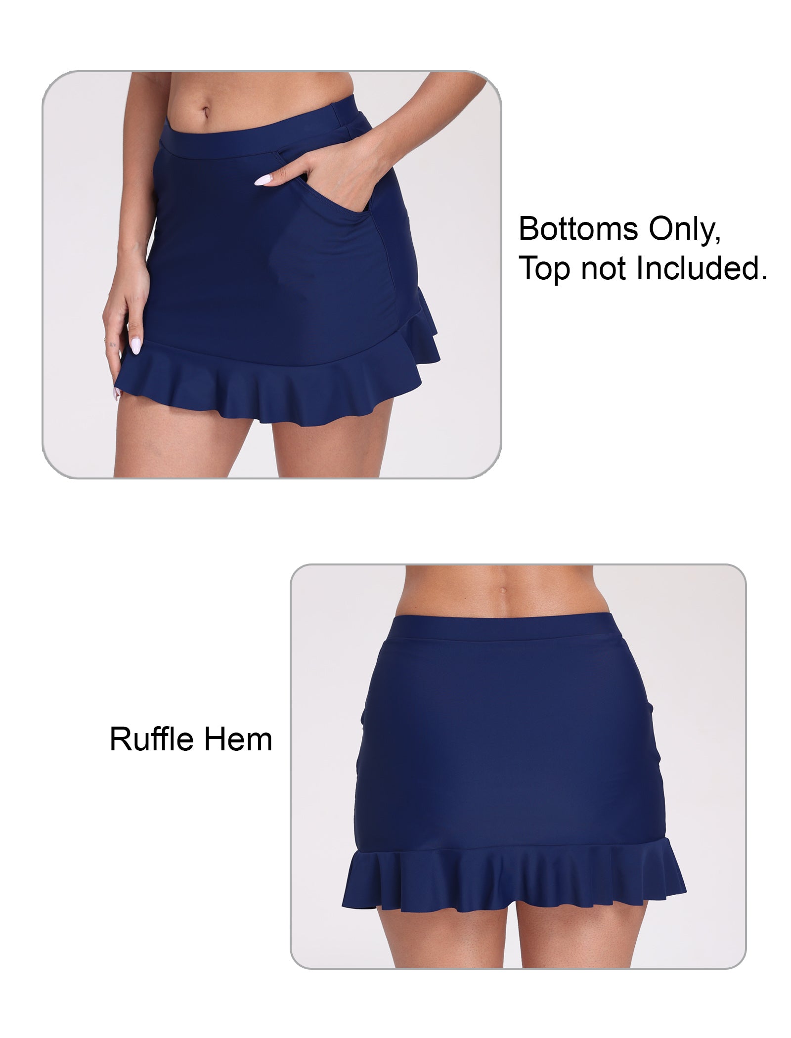 All-Day Magic Ruffle Swim Skirts Built in Briefs with Side Pockets