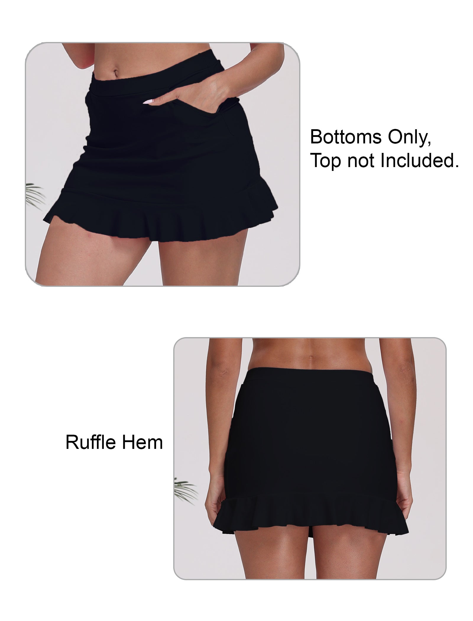 All-Day Magic Ruffle Swim Skirts Built in Briefs with Side Pockets