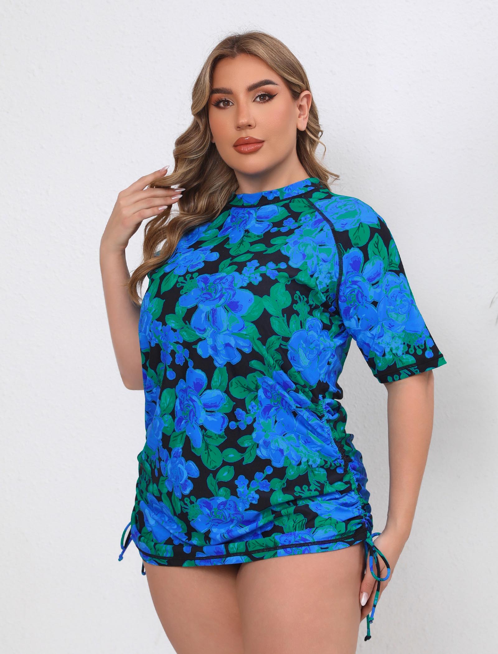 Blissful Shore Plus Size Adjustable Drawstring Rash Guard Shirts