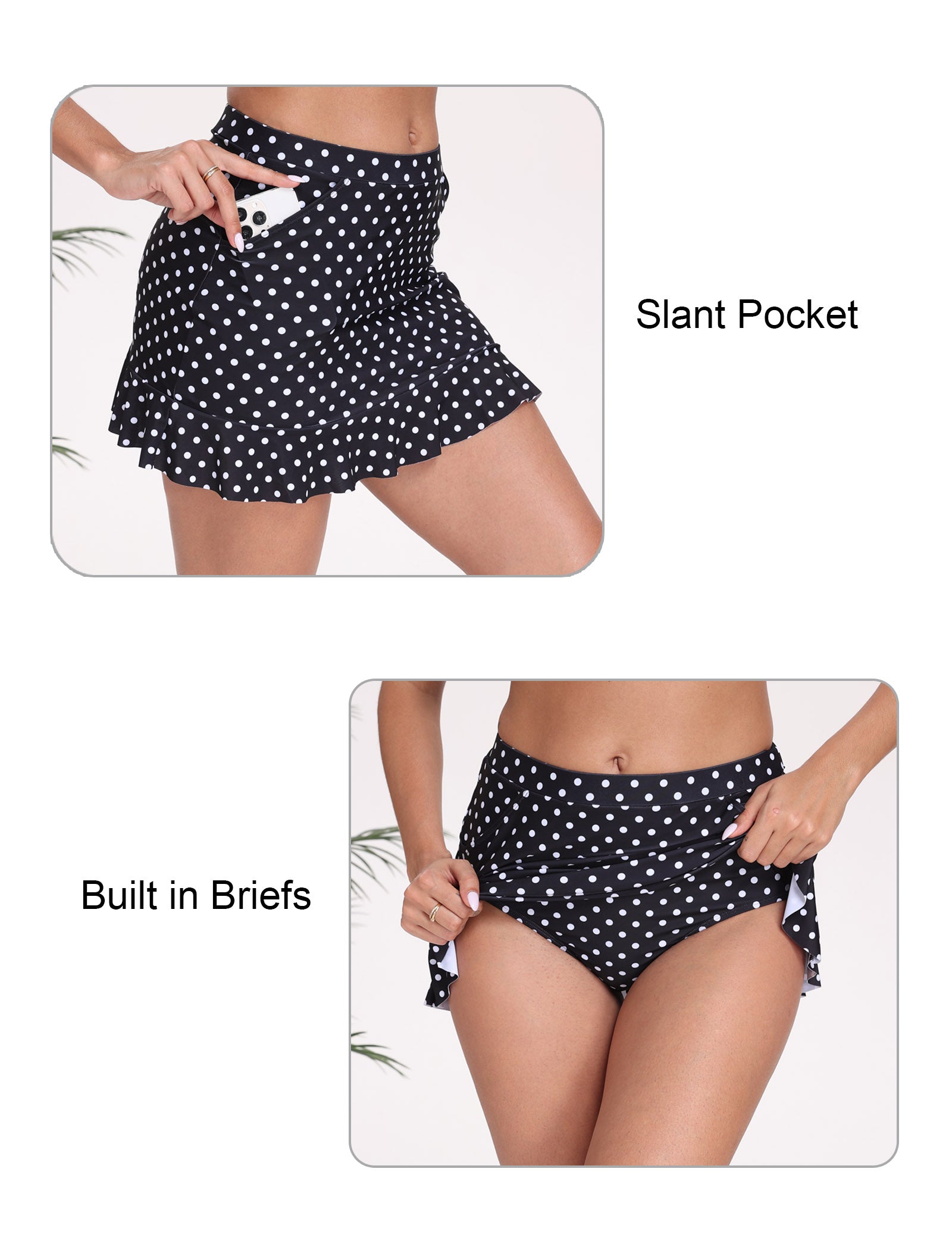 All-Day Magic Ruffle Swim Skirts Built in Briefs with Side Pockets