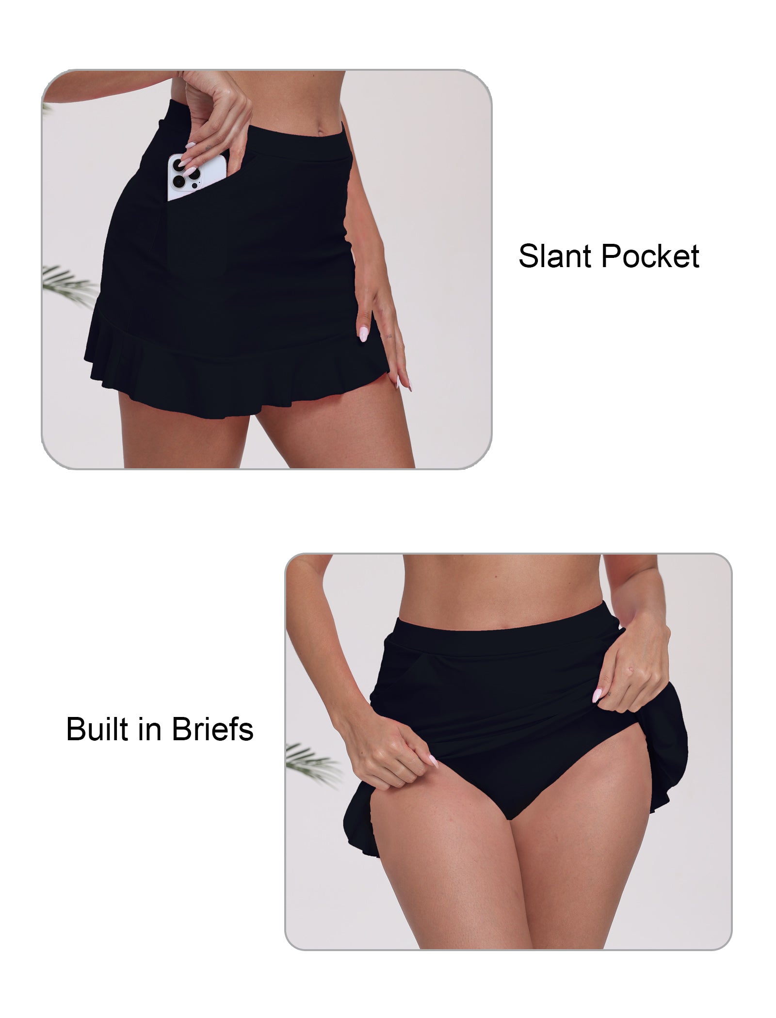 All-Day Magic Ruffle Swim Skirts Built in Briefs with Side Pockets