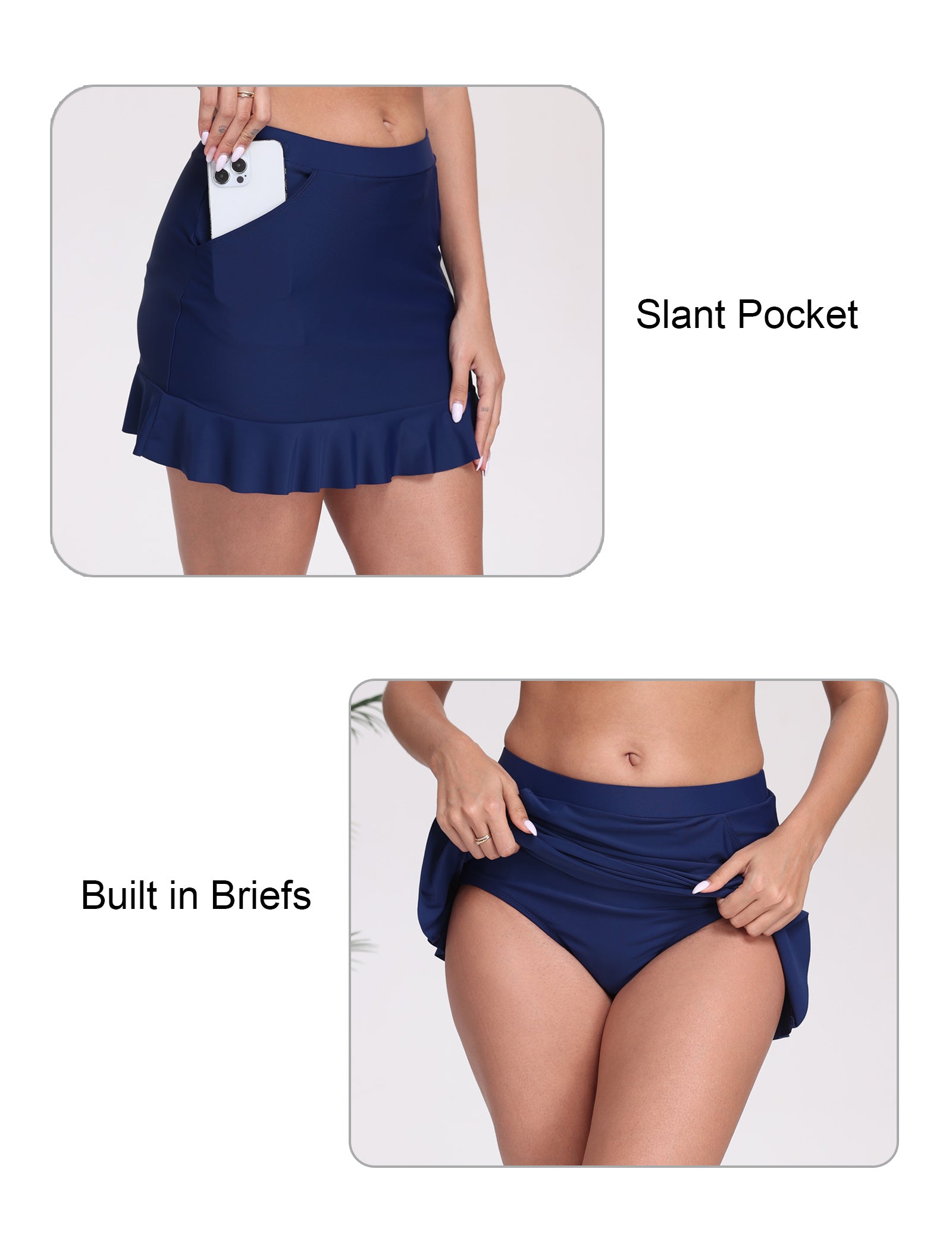 All-Day Magic Ruffle Swim Skirts Built in Briefs with Side Pockets
