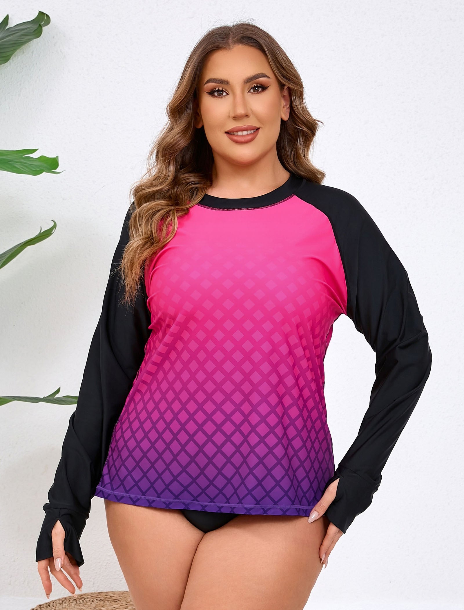 Halcurt Women Plus Size Rash Guard with Thumb Hole Swim Shirt