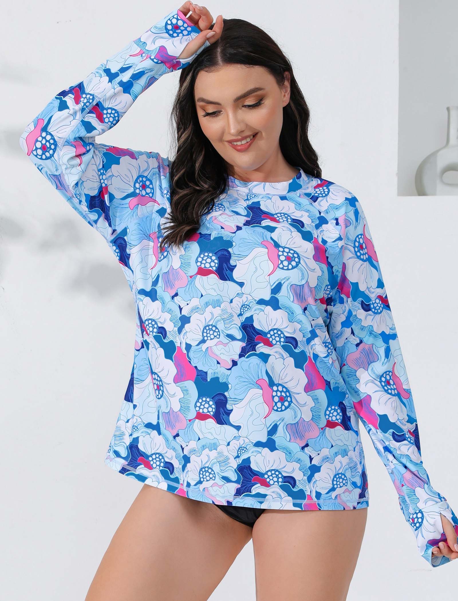 Halcurt Women Plus Size Rash Guard with Thumb Hole Swim Shirt