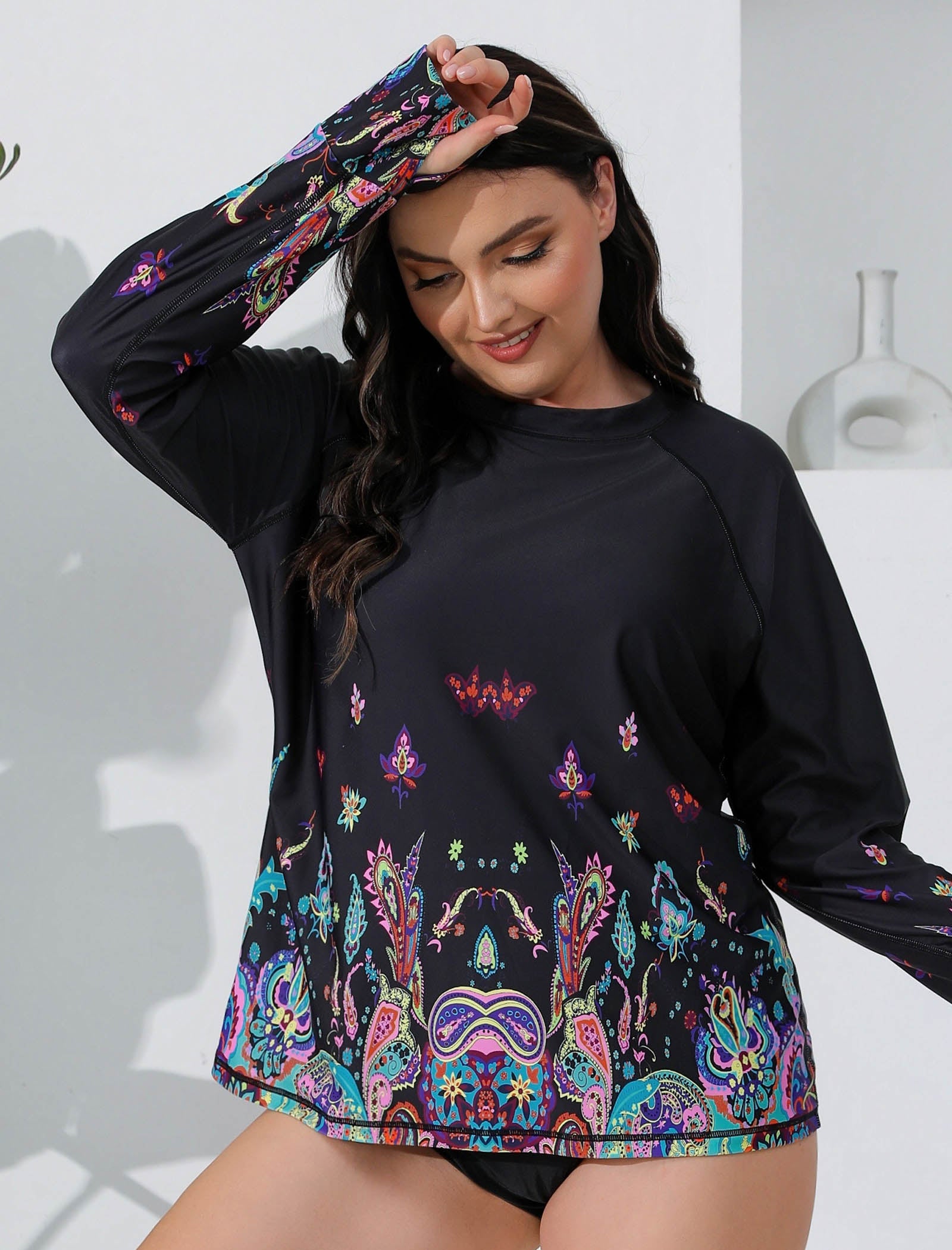 Halcurt Women Plus Size Rash Guard with Thumb Hole Swim Shirt