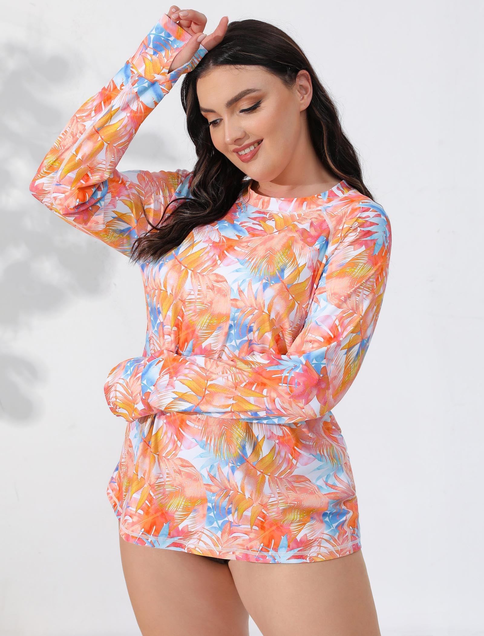 Halcurt Women Plus Size Rash Guard with Thumb Hole Swim Shirt