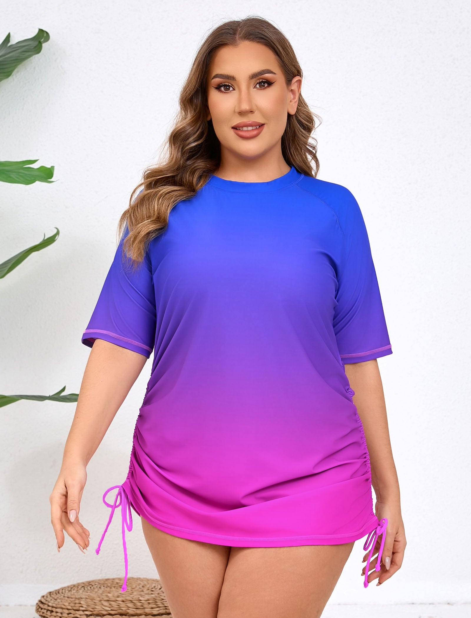 Halcurt Women Plus Size Swim Shirt Short Sleeve Top