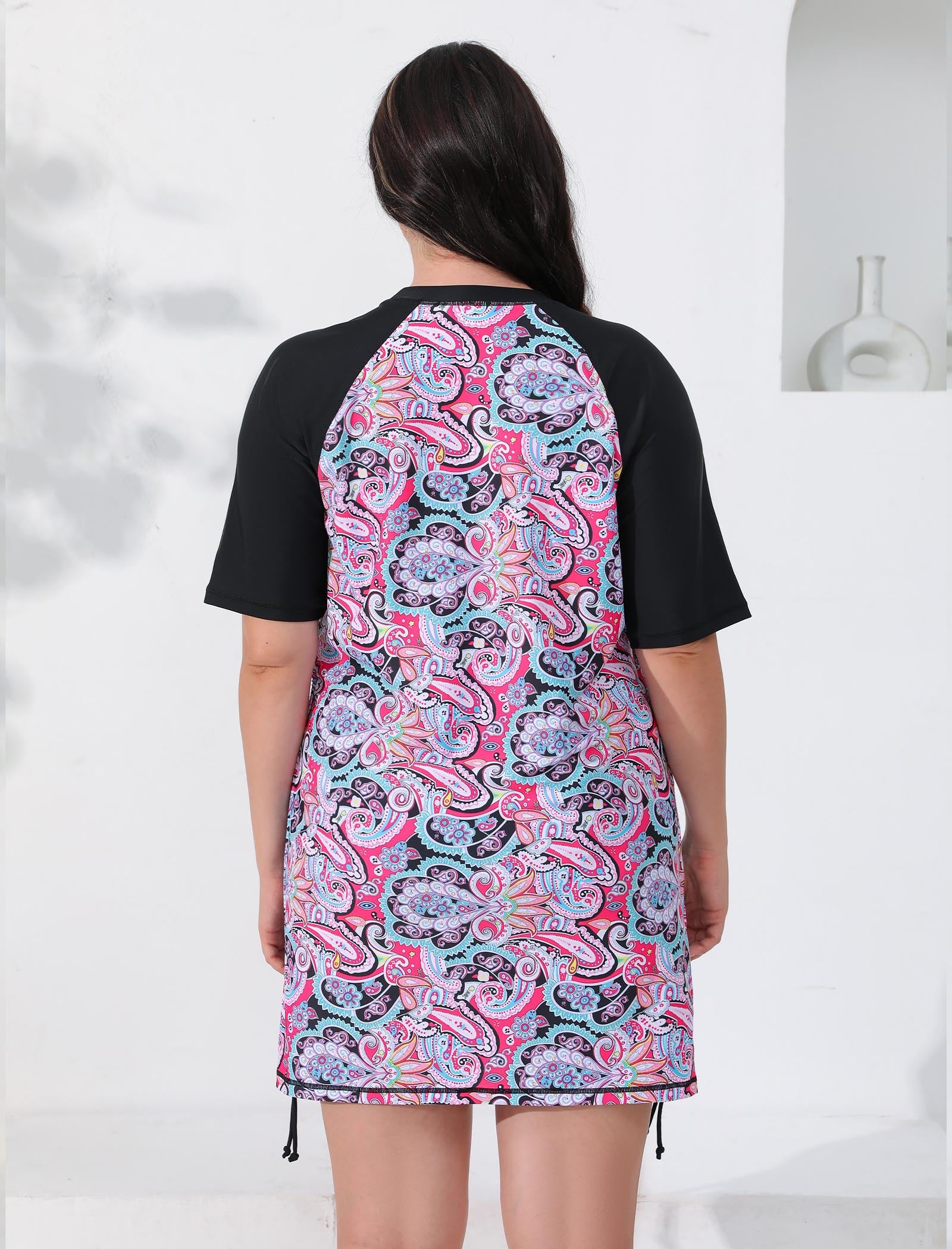 Halcurt Women Plus Size Swim Shirt Short Sleeve Top