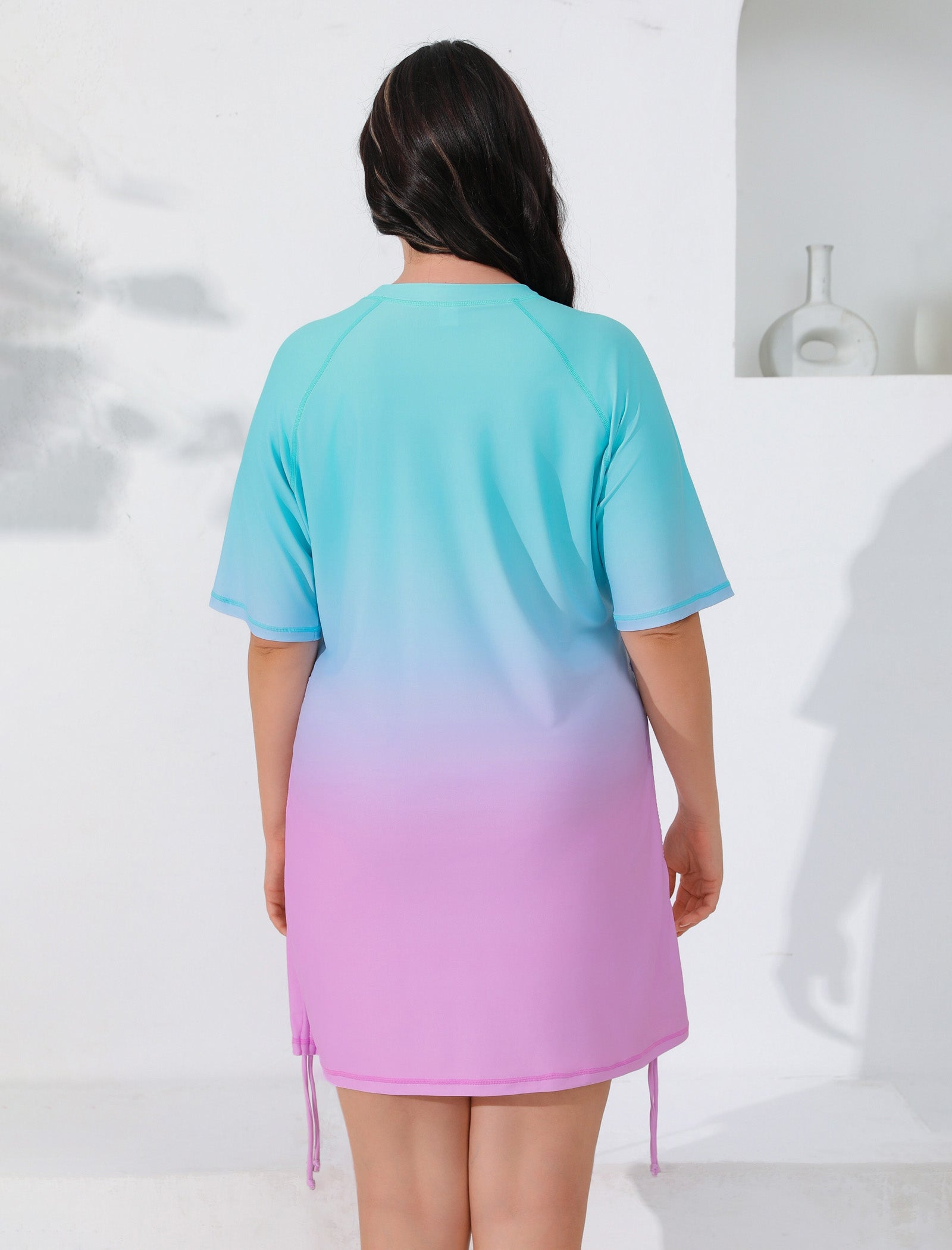 Halcurt Women Plus Size Swim Shirt Short Sleeve Top