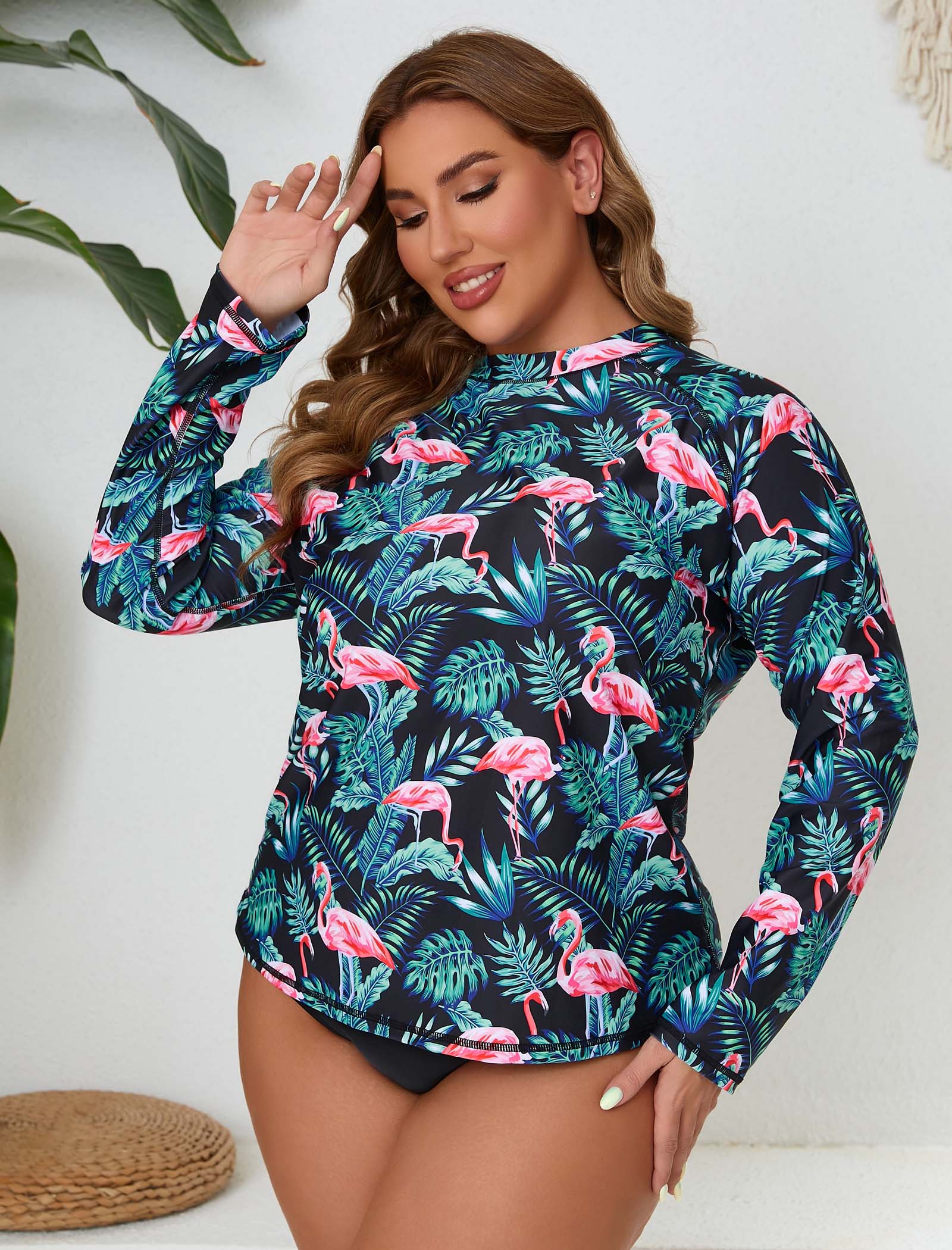 Halcurt Women Plus Size Long Sleeve Rash Guard Swimsuit Top