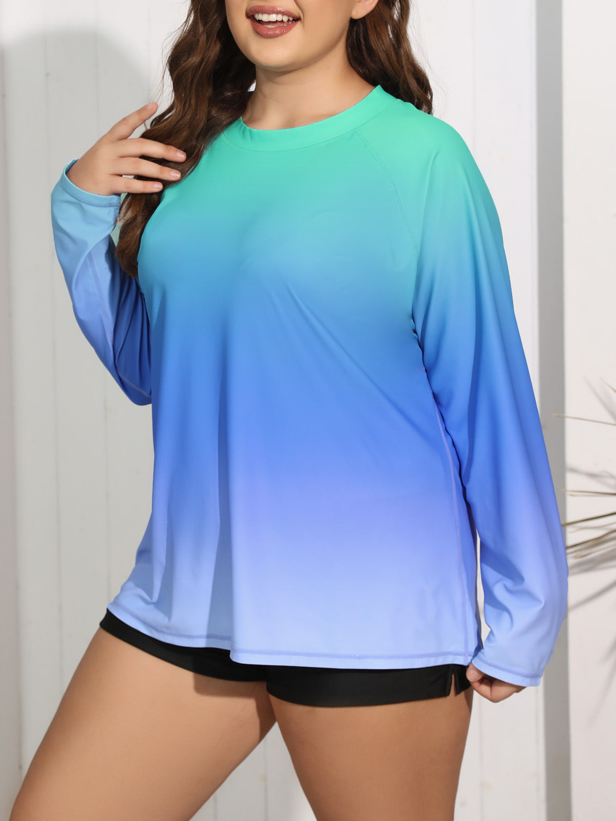 Halcurt Women Plus Size Long Sleeve Rash Guard Swimsuit Top