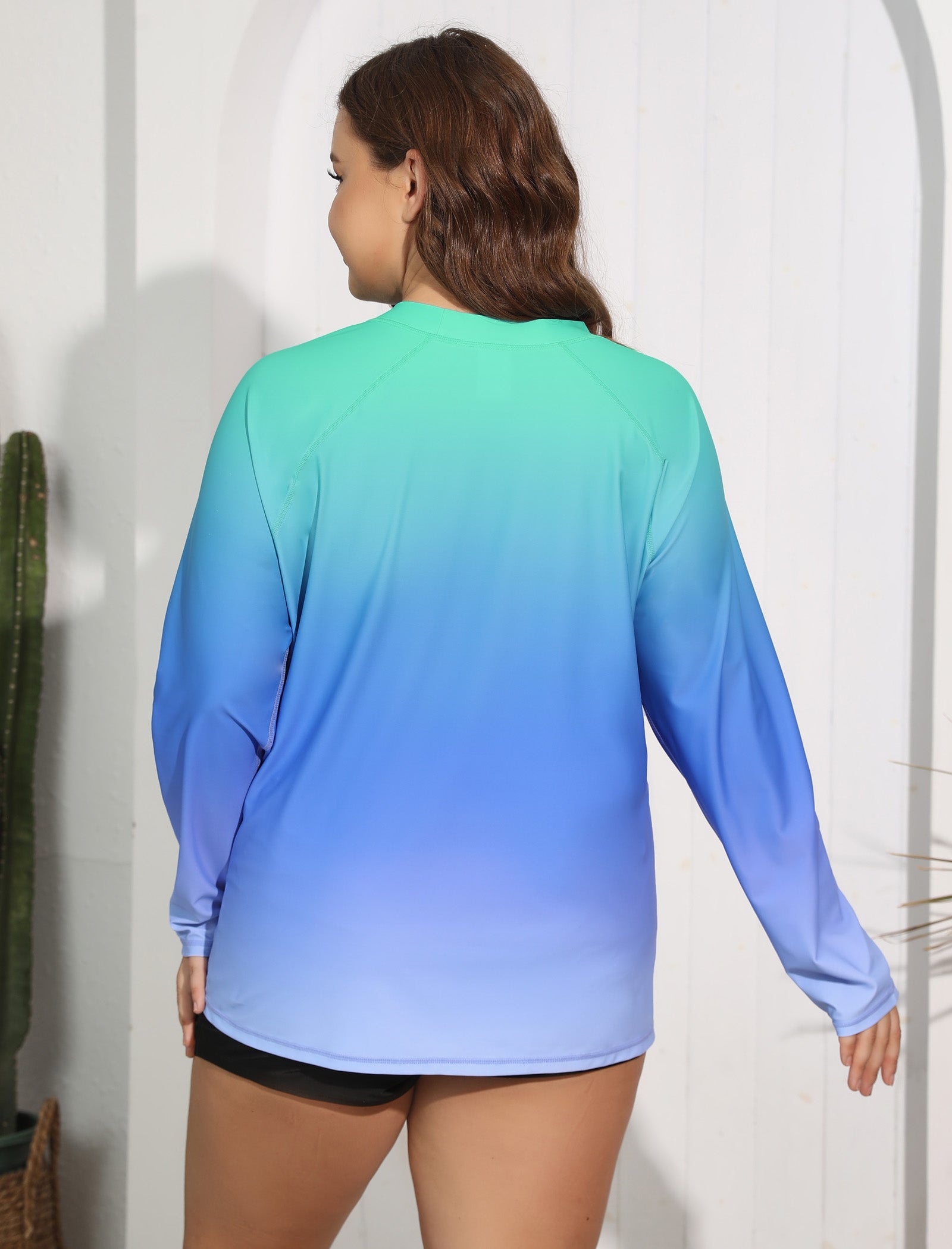 Halcurt Women Plus Size Long Sleeve Rash Guard Swimsuit Top