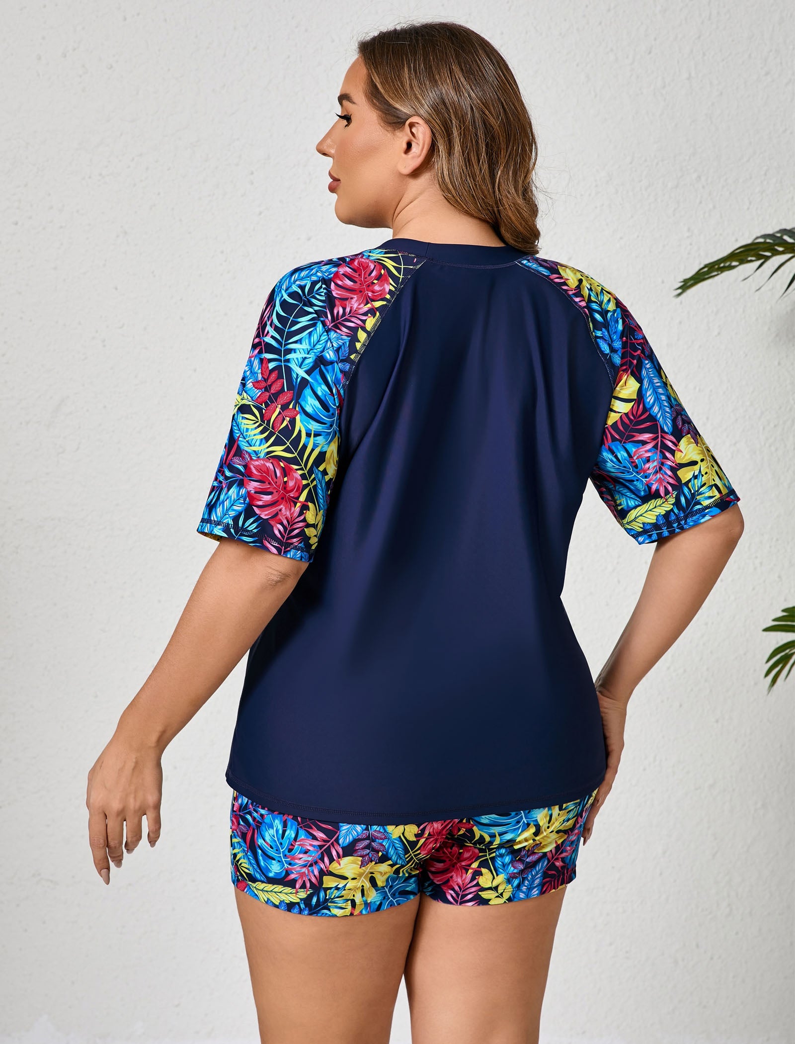 Comfort Meets Curve Plus Size Two Piece Rash Guard Sets with Shorts