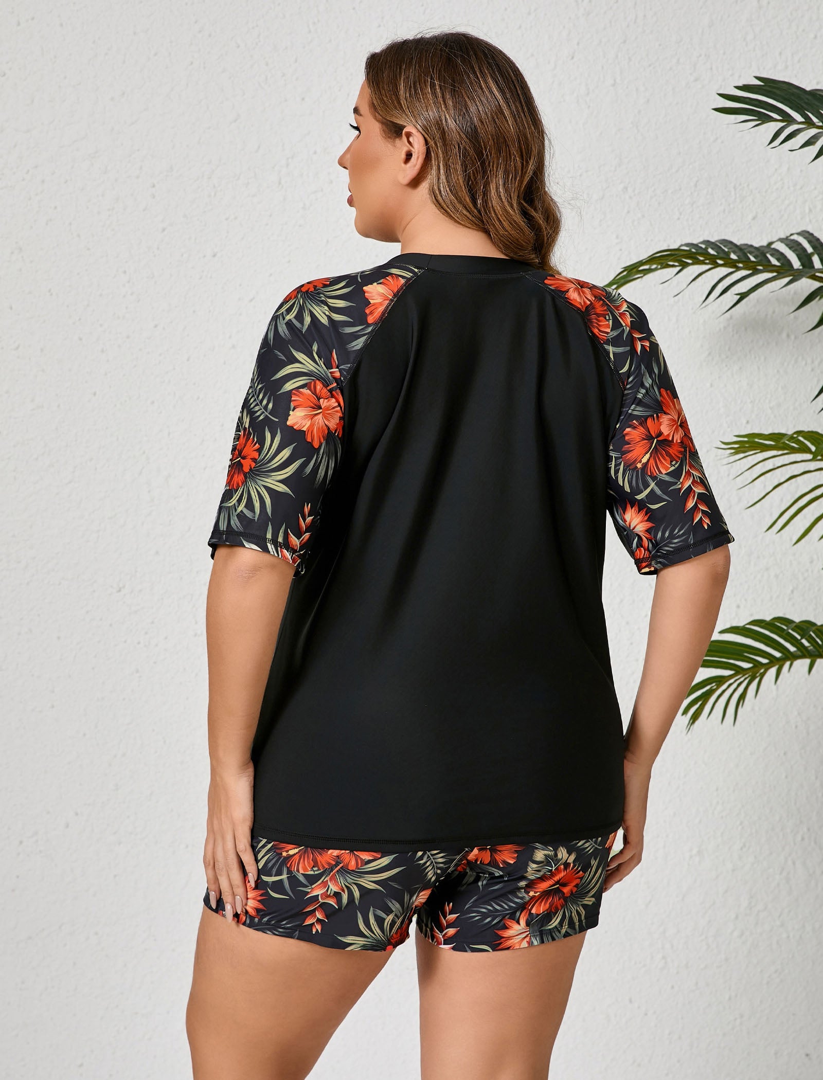 Comfort Meets Curve Plus Size Two Piece Rash Guard Sets with Shorts