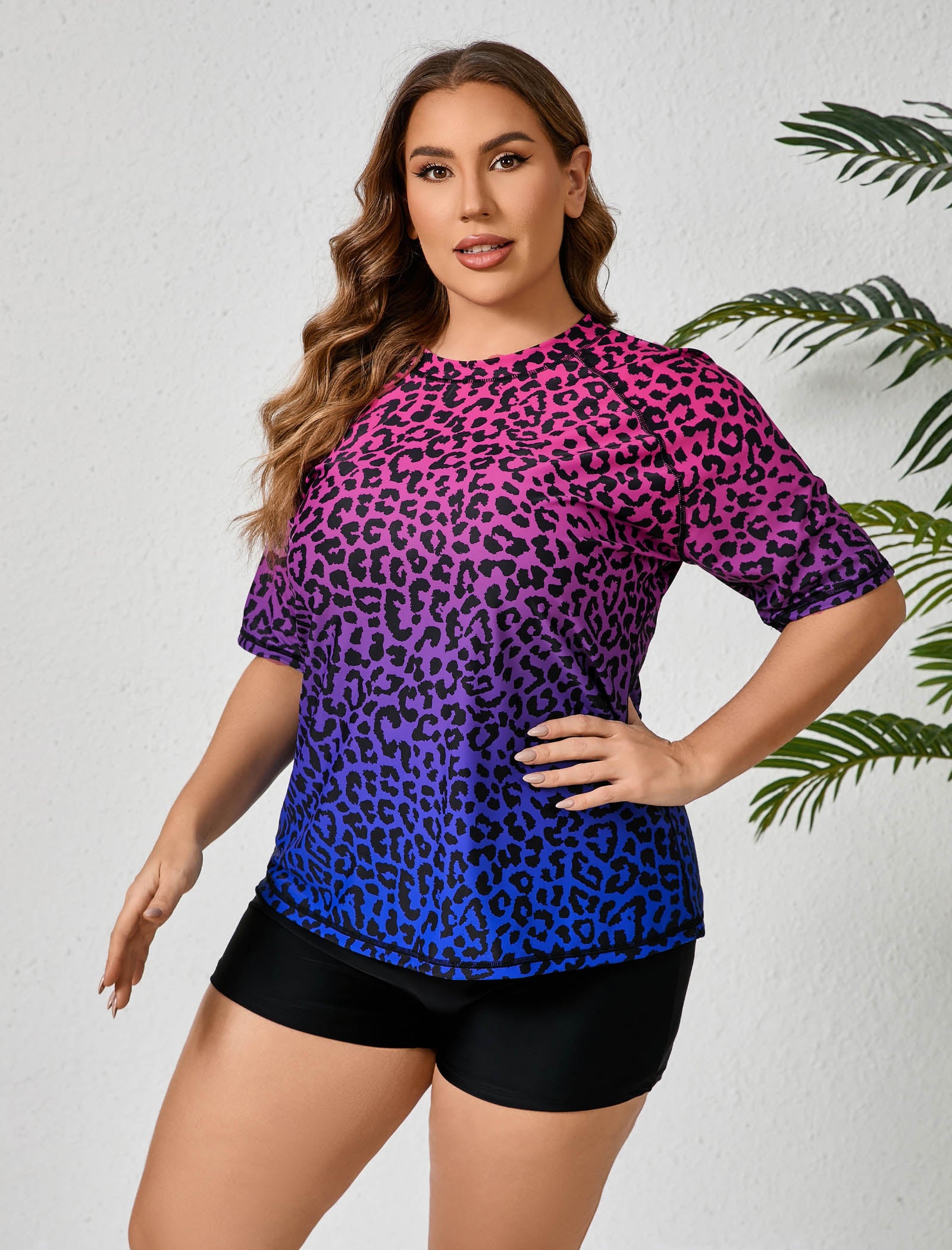 Comfort Meets Curve Plus Size Two Piece Rash Guard Sets with Shorts