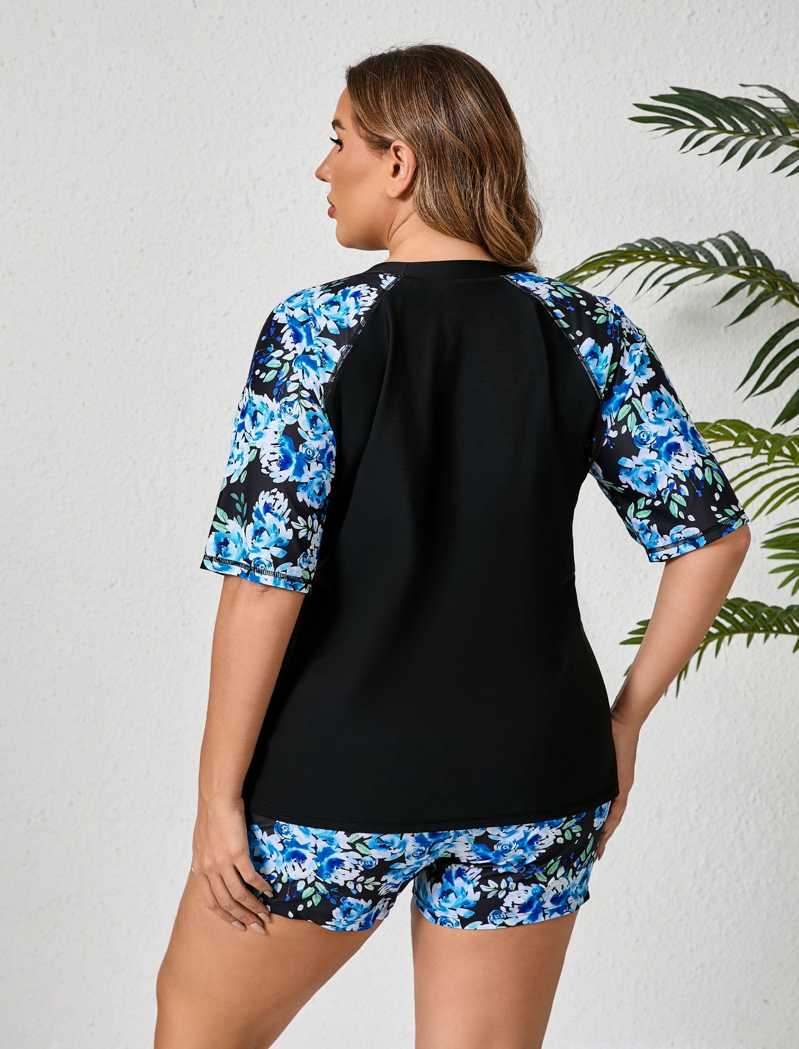 Comfort Meets Curve Plus Size Two Piece Rash Guard Sets with Shorts