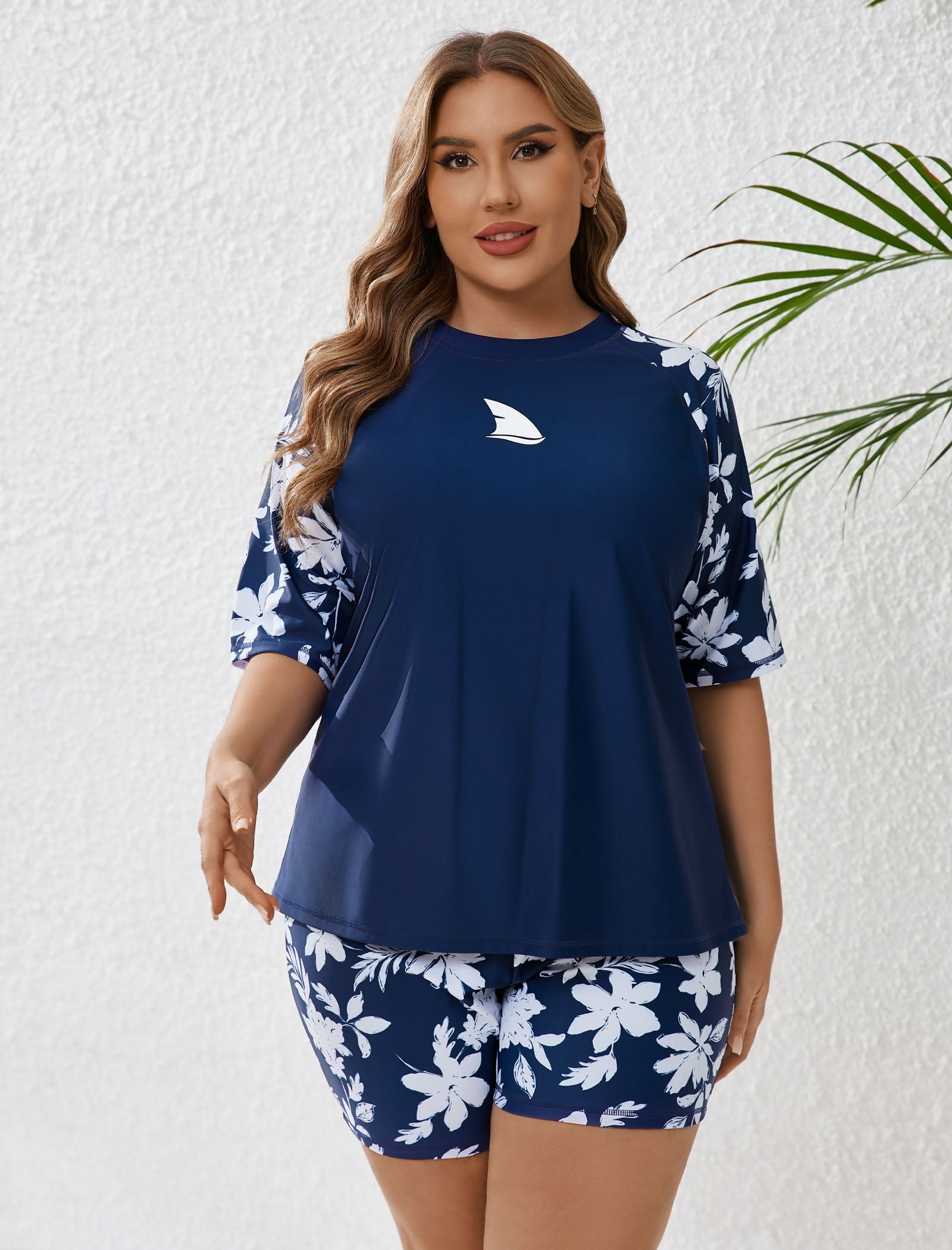 Comfort Meets Curve Plus Size Two Piece Rash Guard Sets with Shorts