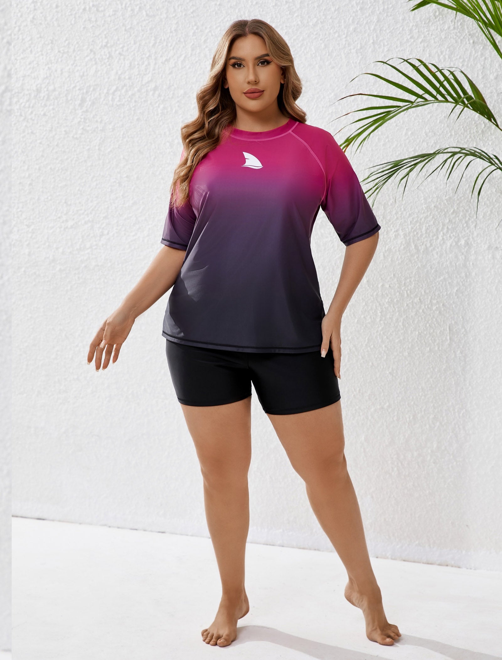 Comfort Meets Curve Plus Size Two Piece Rash Guard Sets with Shorts