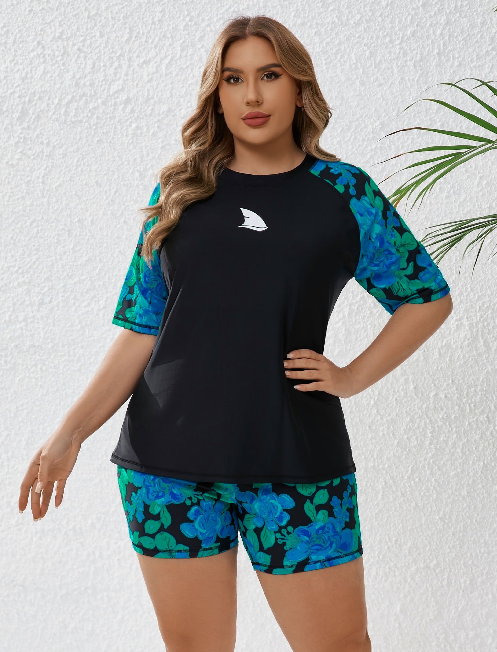 Comfort Meets Curve Plus Size Two Piece Rash Guard Sets with Shorts