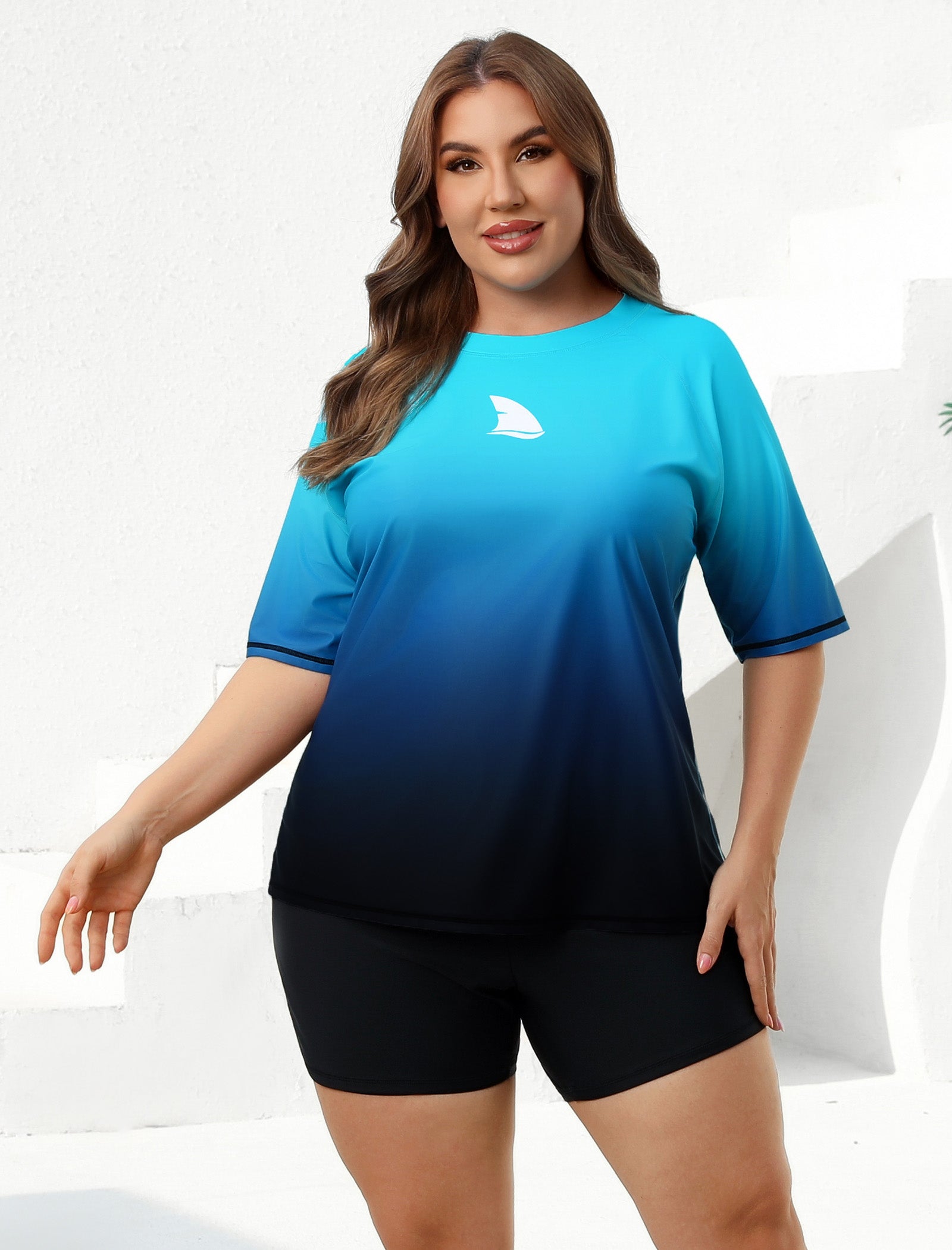 Comfort Meets Curve Plus Size Two Piece Rash Guard Sets with Shorts
