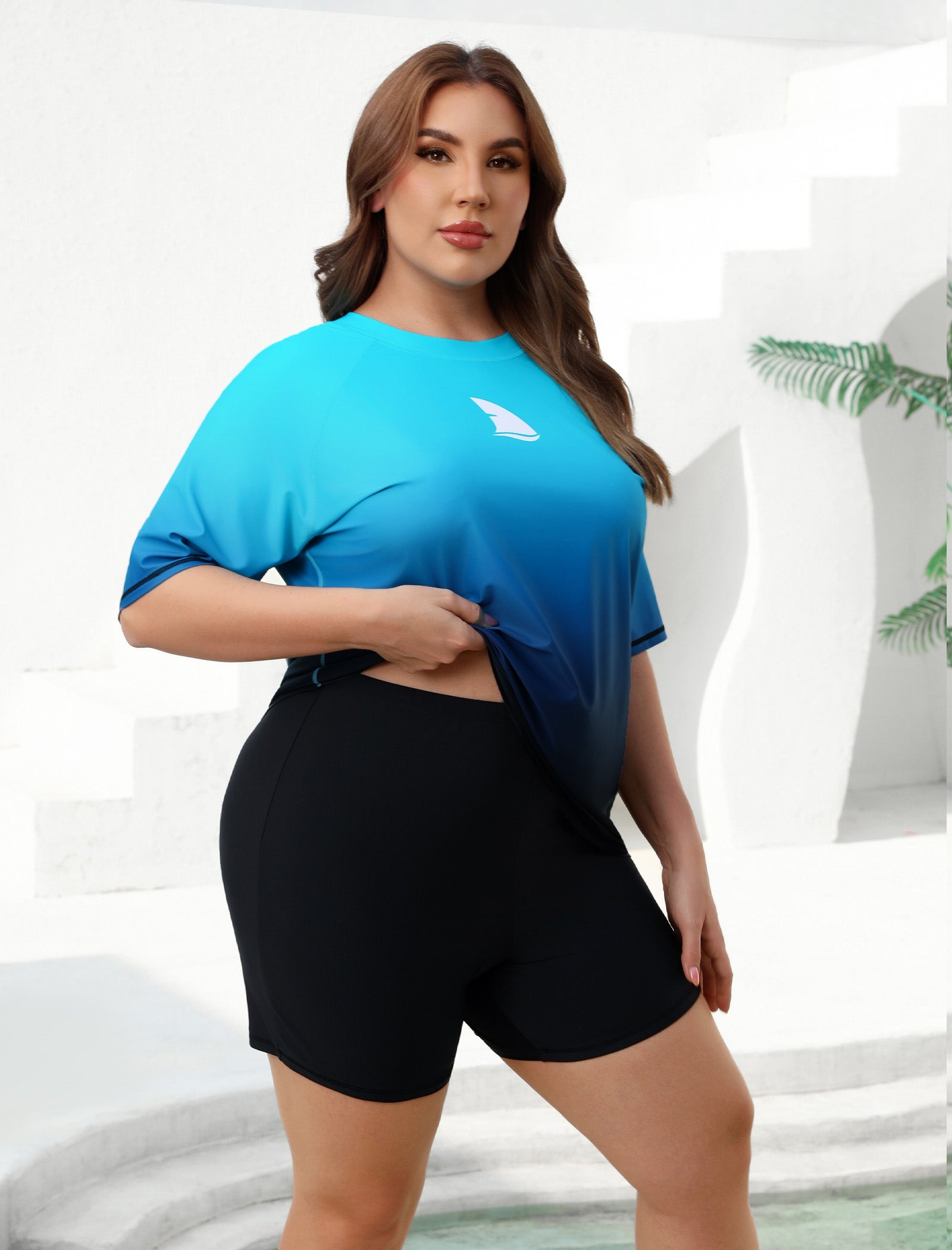 Comfort Meets Curve Plus Size Two Piece Rash Guard Sets with Shorts