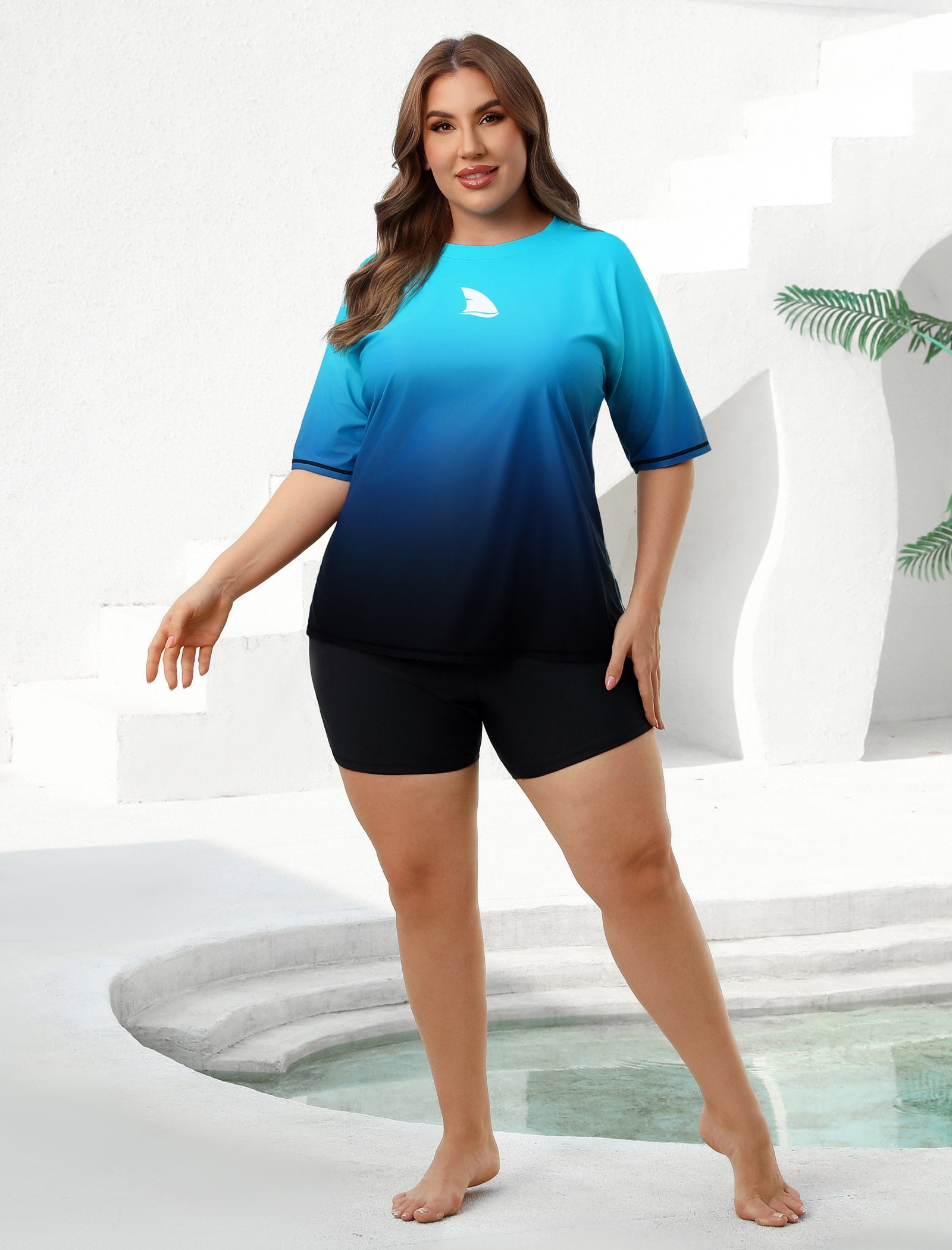 Comfort Meets Curve Plus Size Two Piece Rash Guard Sets with Shorts
