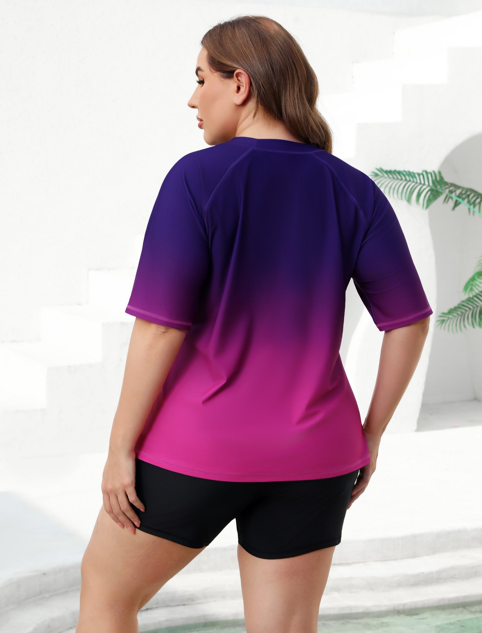 Comfort Meets Curve Plus Size Two Piece Rash Guard Sets with Shorts
