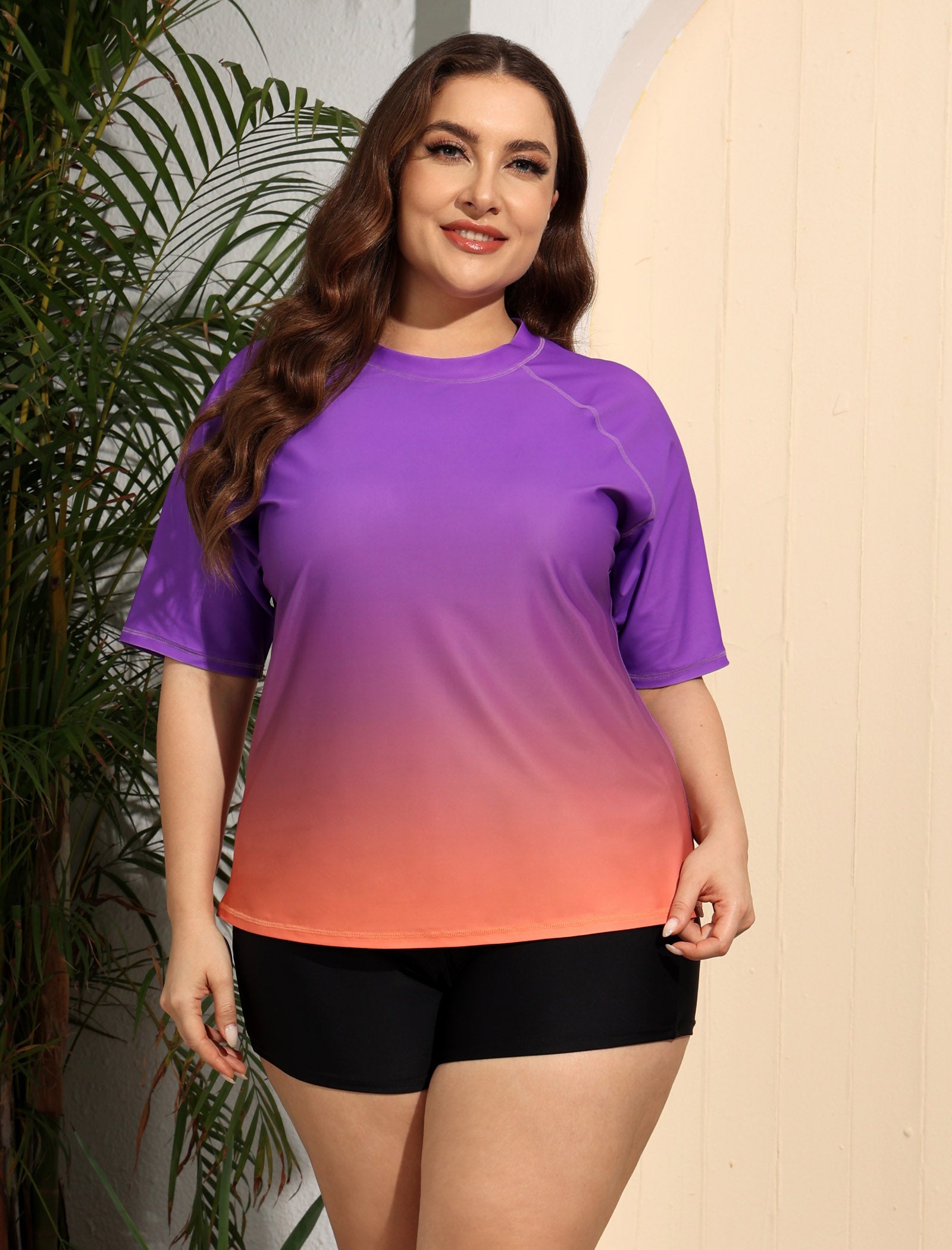 Comfort Meets Curve Plus Size Two Piece Rash Guard Sets with Shorts