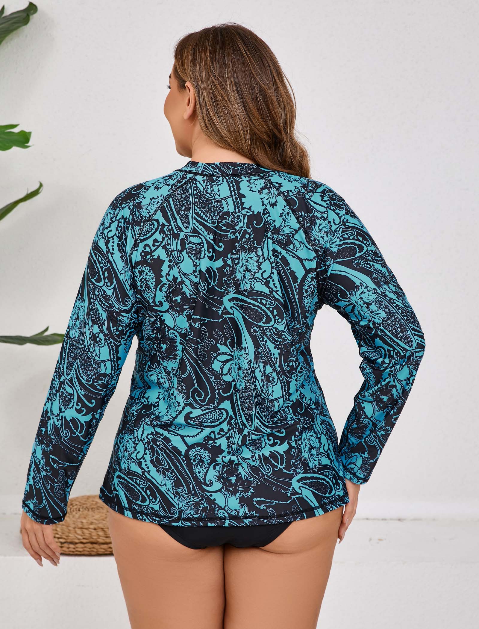 Vacation Glow Plus Size Long Sleeve Rash Guard Shirts with Built in Bra