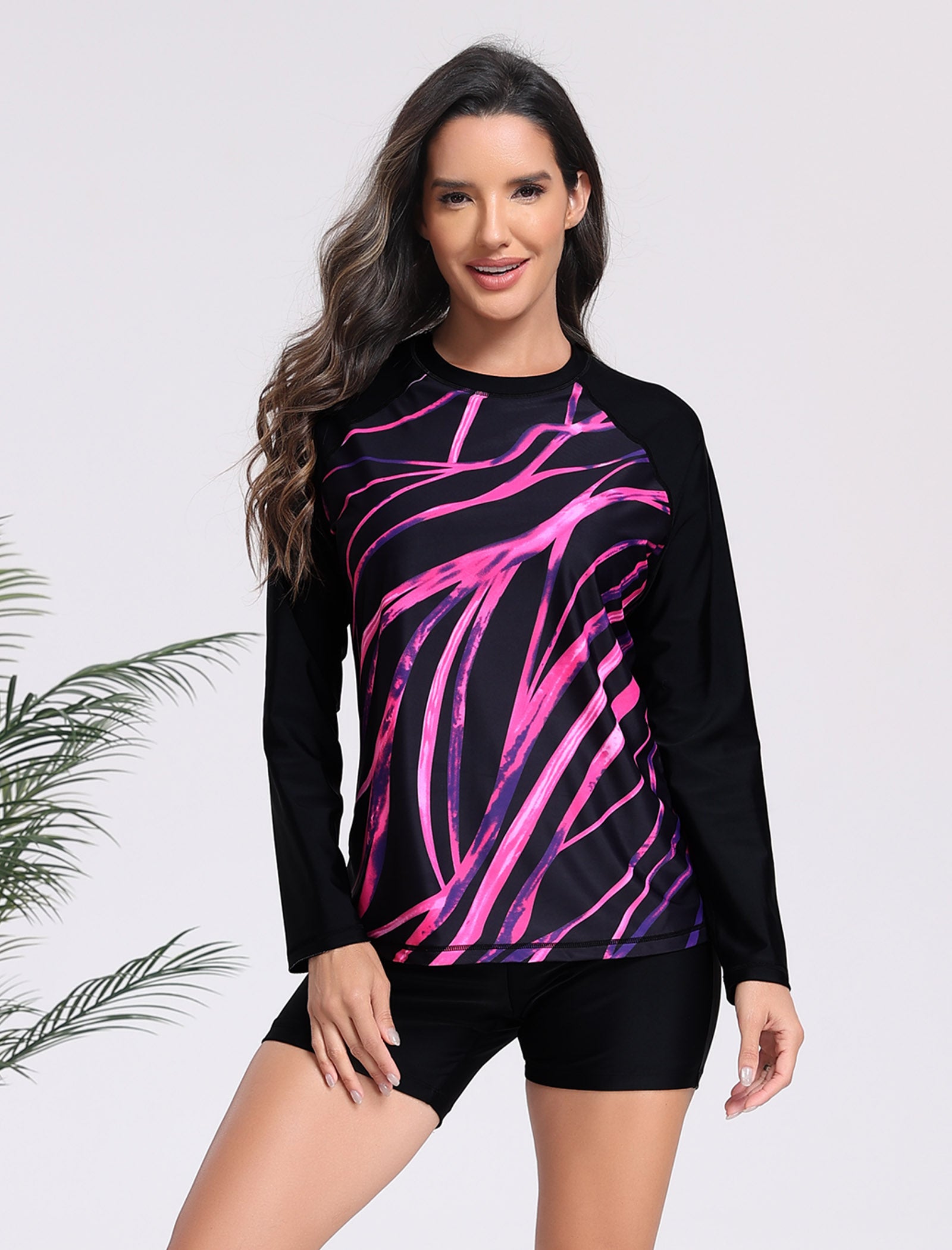 Effortless Protection Long Sleeve Two Piece Rash Guard Sets with 5" Inseam Boardshorts