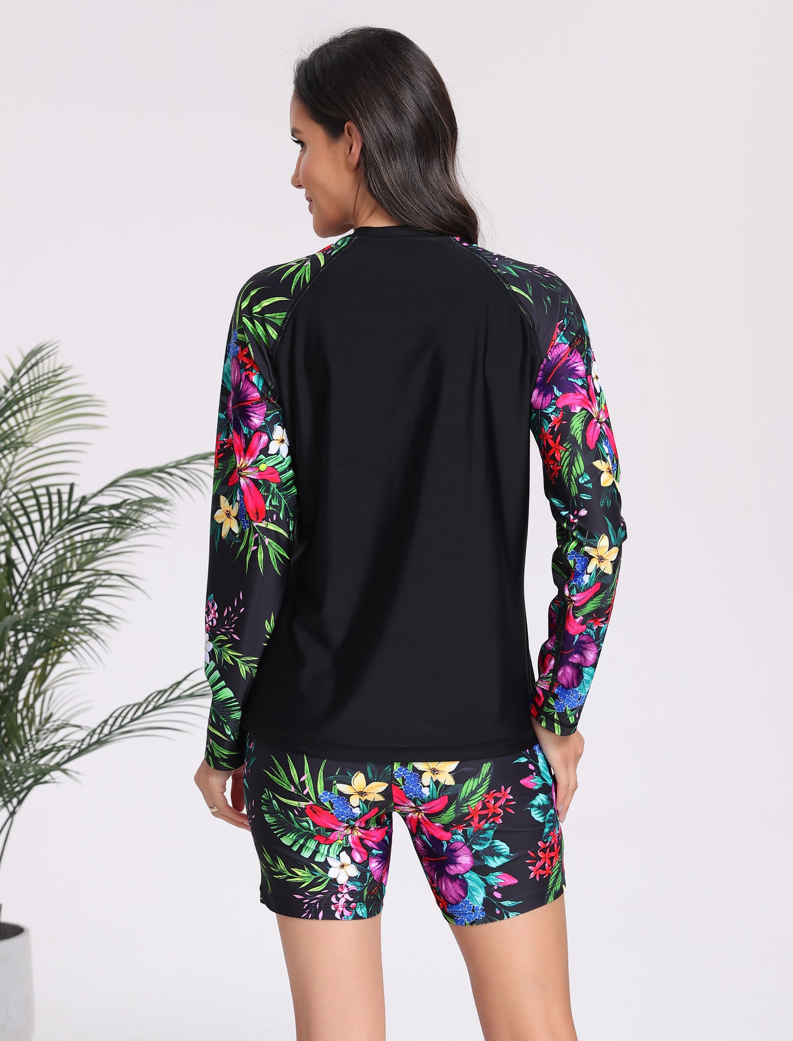 Effortless Protection Long Sleeve Two Piece Rash Guard Sets with 5" Inseam Boardshorts