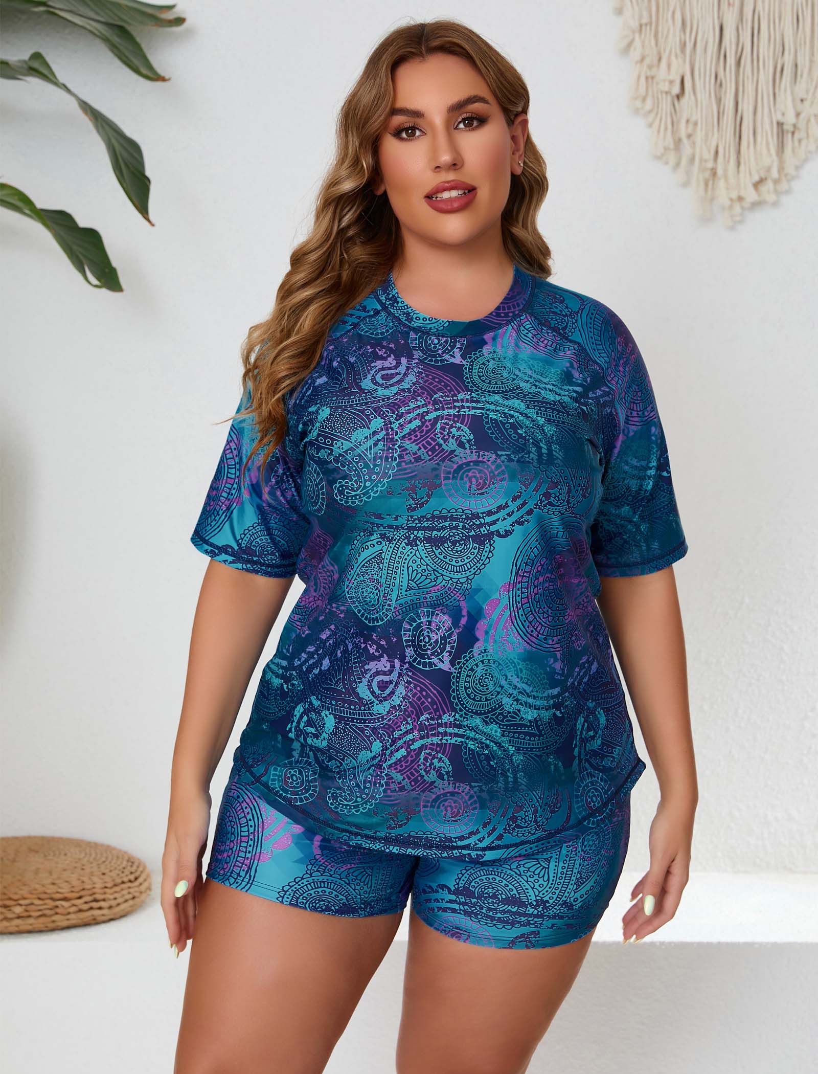 Endless Play Plus Size Two Piece Rash Guard Sets with Built in Bra