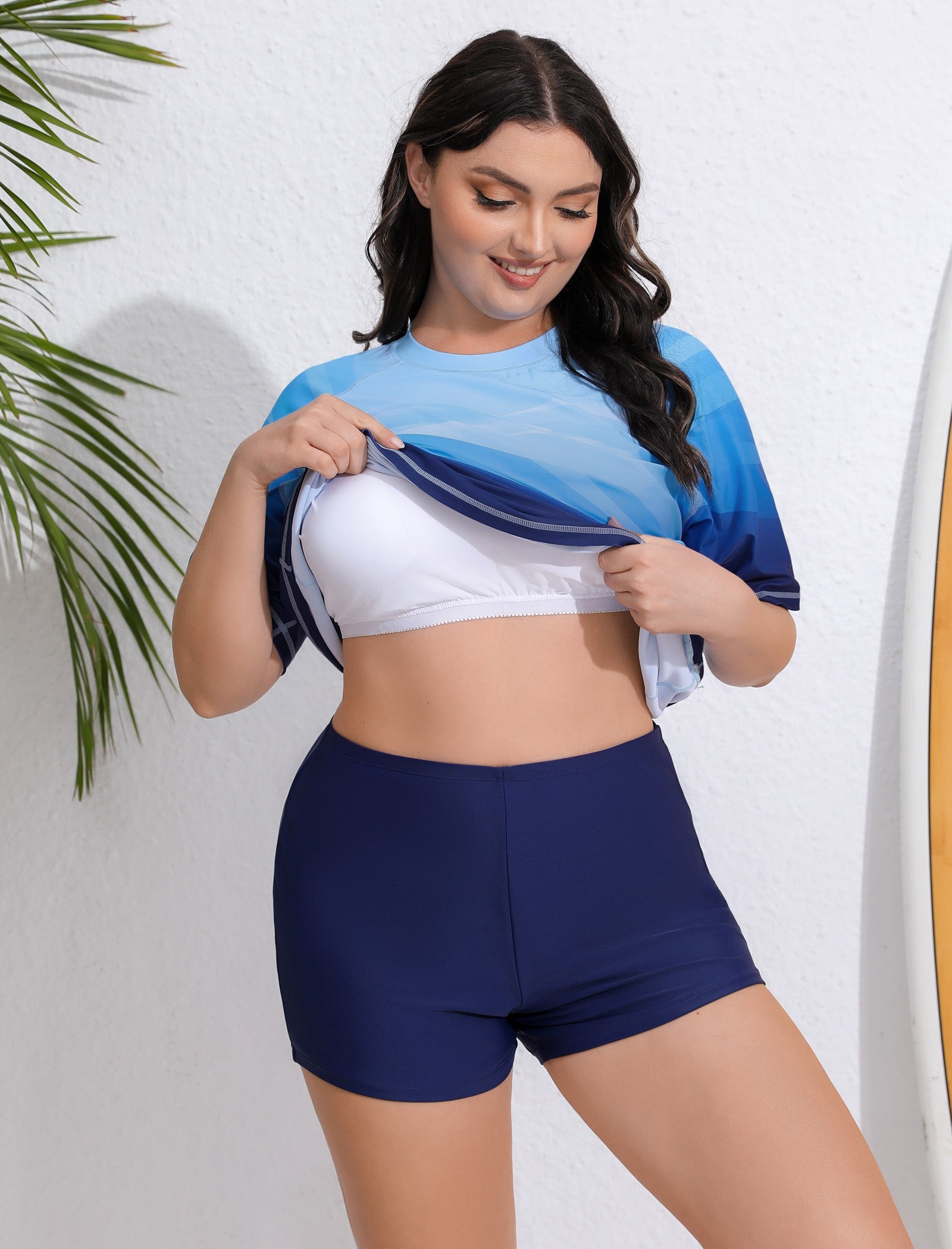 Endless Play Plus Size Two Piece Rash Guard Sets with Built in Bra