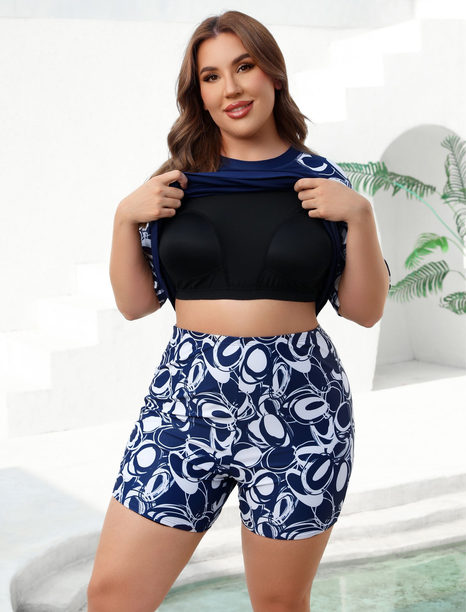 Endless Play Plus Size Two Piece Rash Guard Sets with Built in Bra