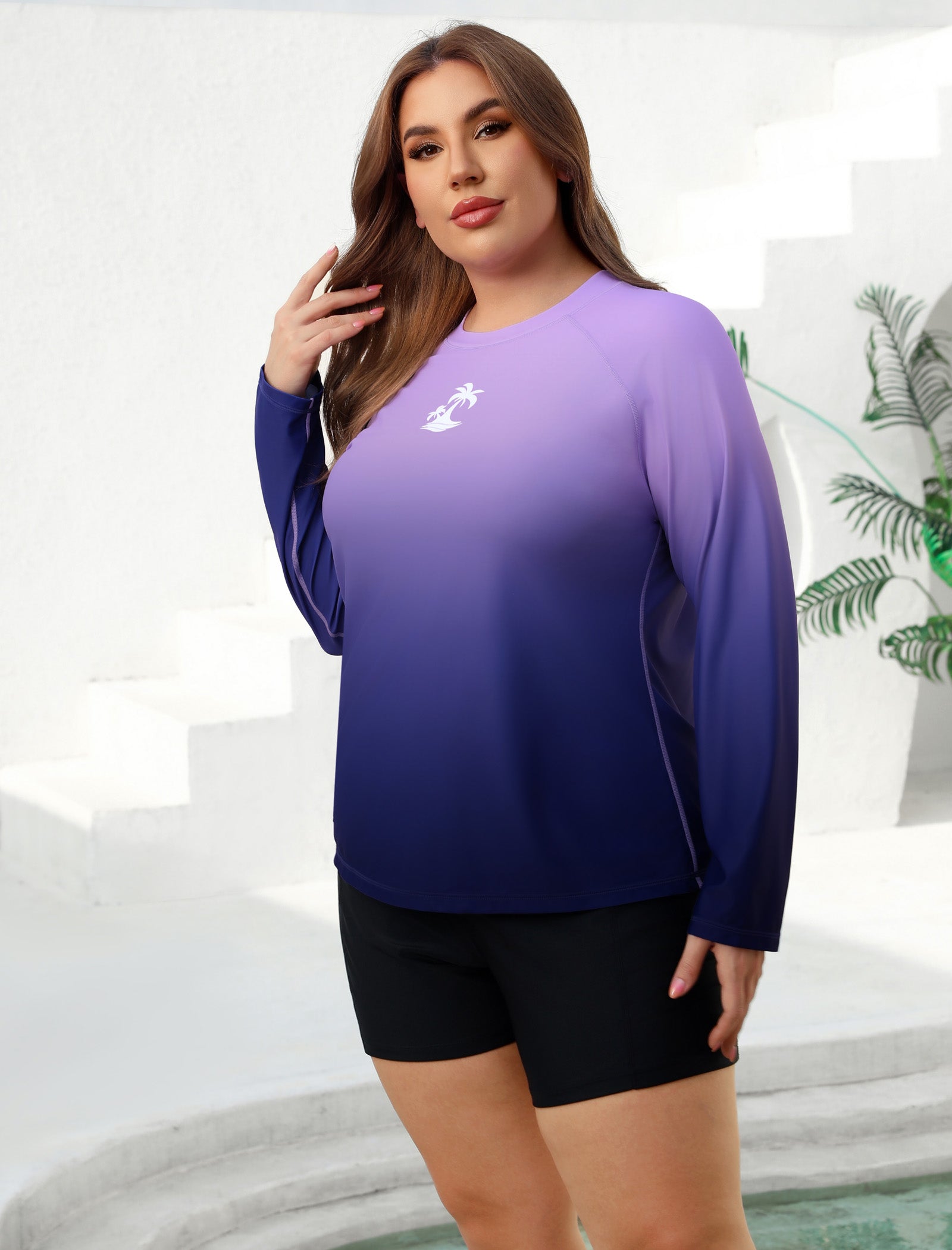 Holiday Uniform Plus Size Swim Shirt with Built in Bra and Shorts with Pockets
