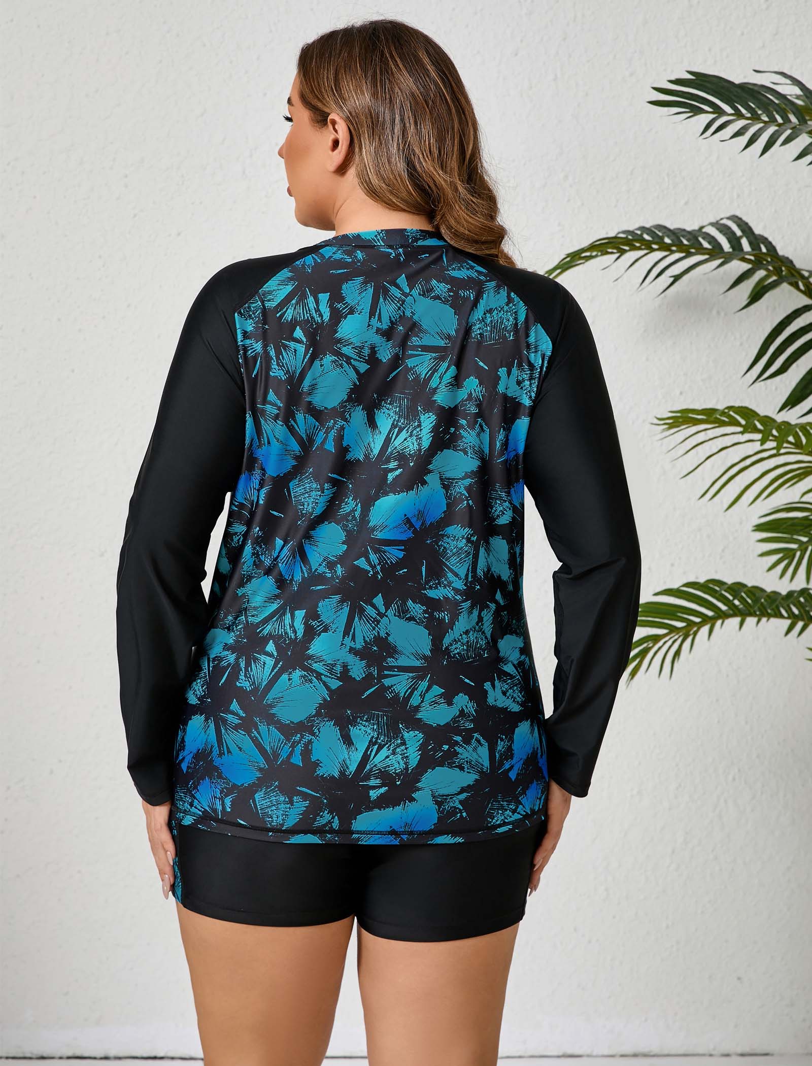 Holiday Uniform Plus Size Swim Shirt with Built in Bra and Shorts with Pockets