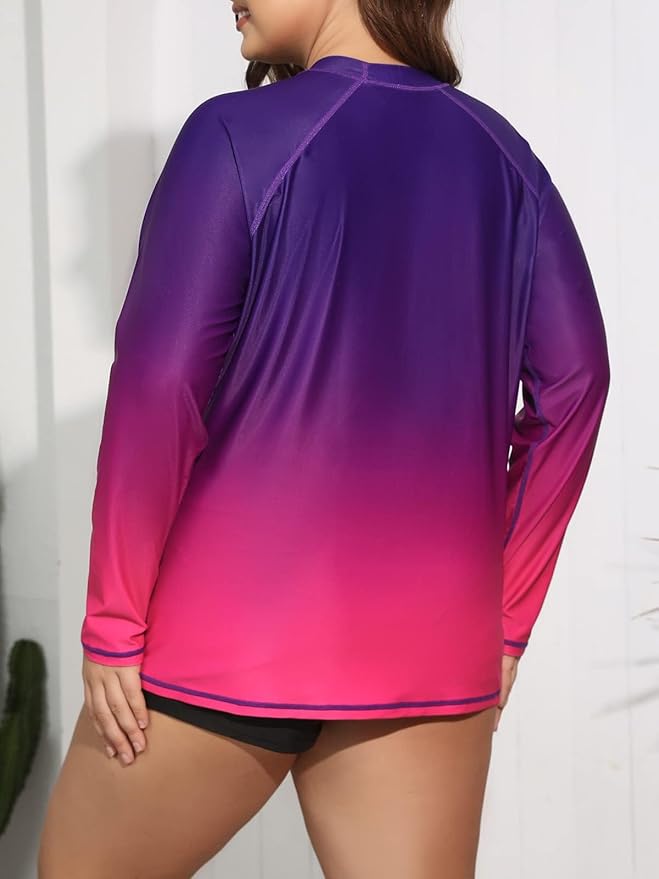 Halcurt Women Plus Size Long Sleeve Rash Guard Swimsuit Top