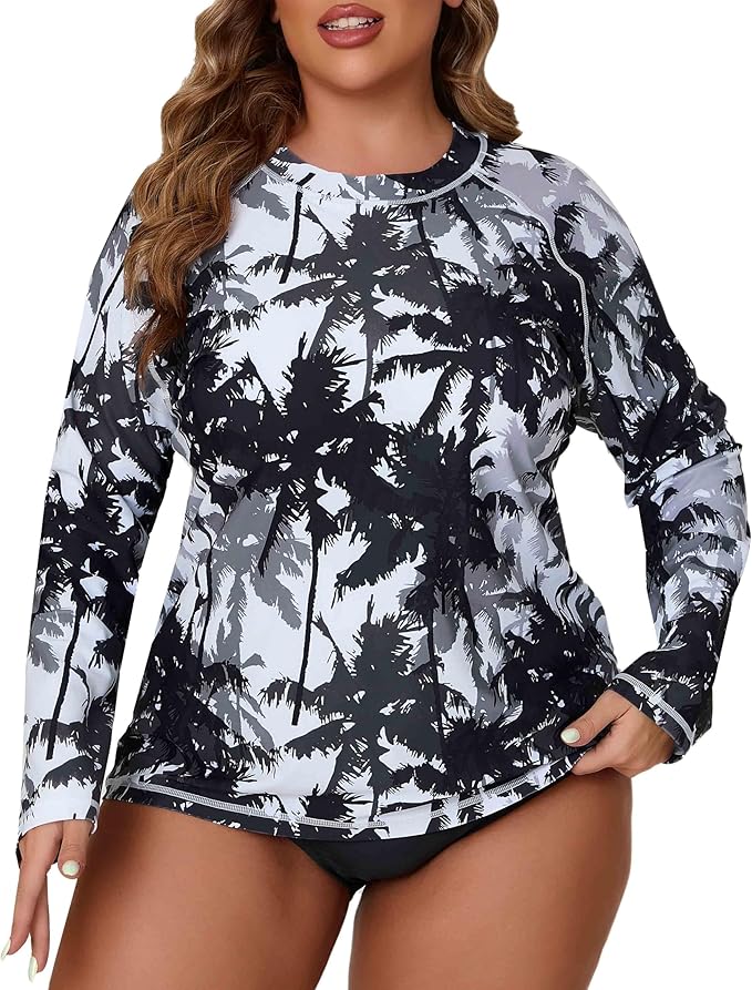 Halcurt Women Plus Size Rash Guard Swimwear