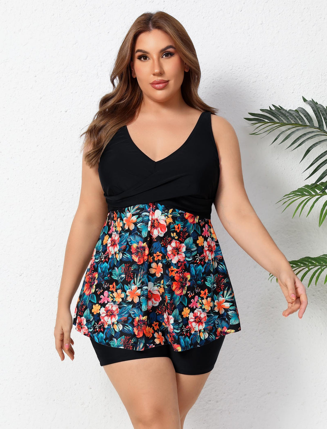 Ocean Ready Plus Size Twist Front Two Piece Tankini Sets with 5" Inseam Boyshorts