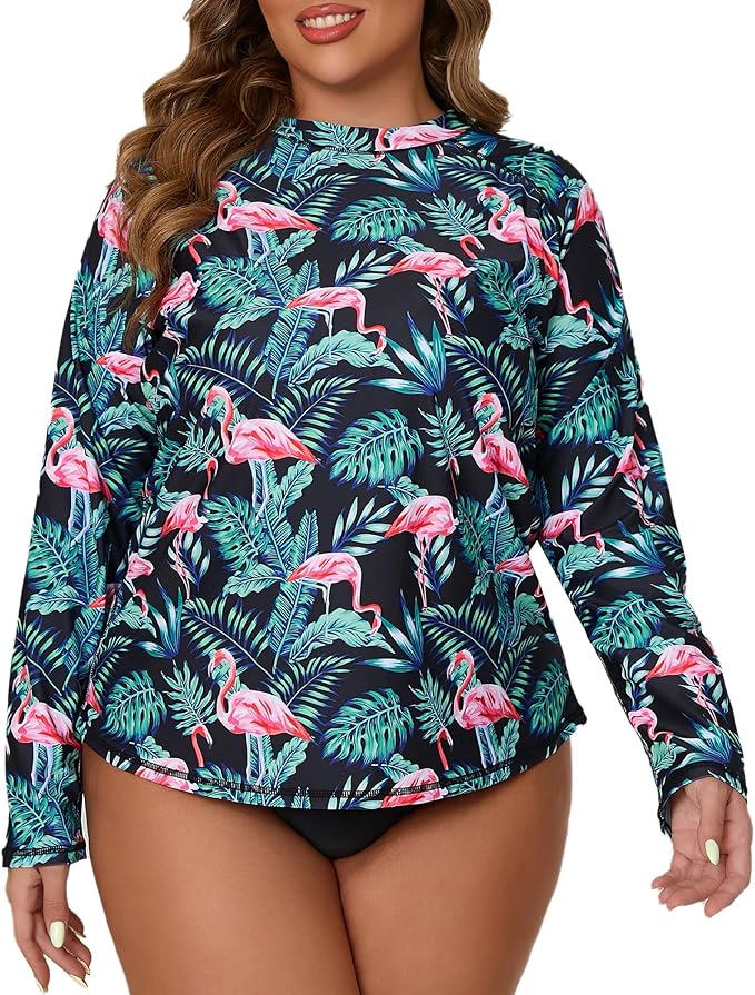 Halcurt Women Plus Size Long Sleeve Rash Guard Swimsuit Top