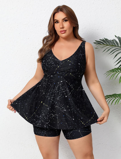 Ocean Ready Plus Size Twist Front Two Piece Tankini Sets with 5" Inseam Boyshorts