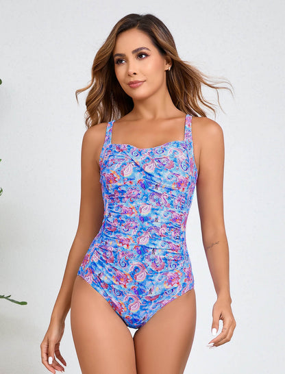 Vintage Twist Front Push Up One Piece Swimsuit
