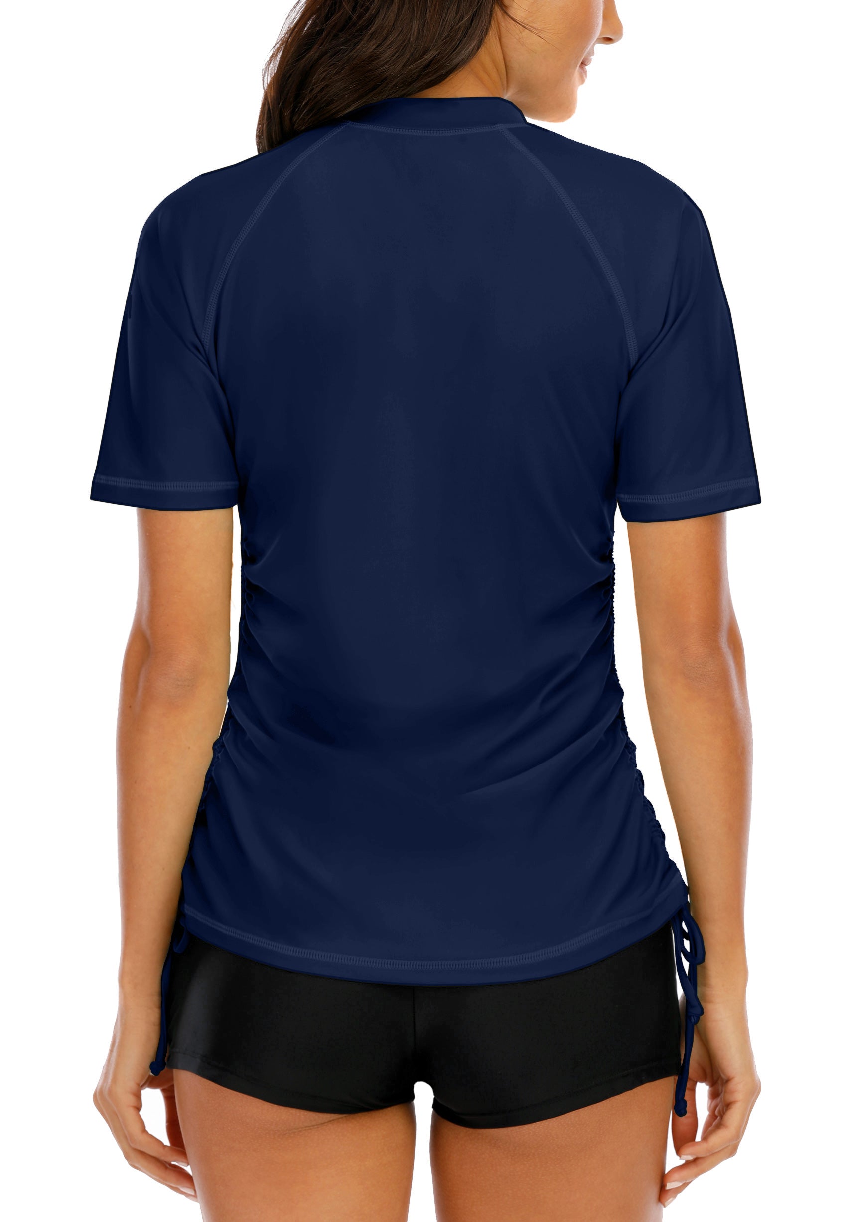 Halcurt Damen-Badeanzug-Top mit halbem Reißverschluss und kurzen Ärmeln (Rashguard)