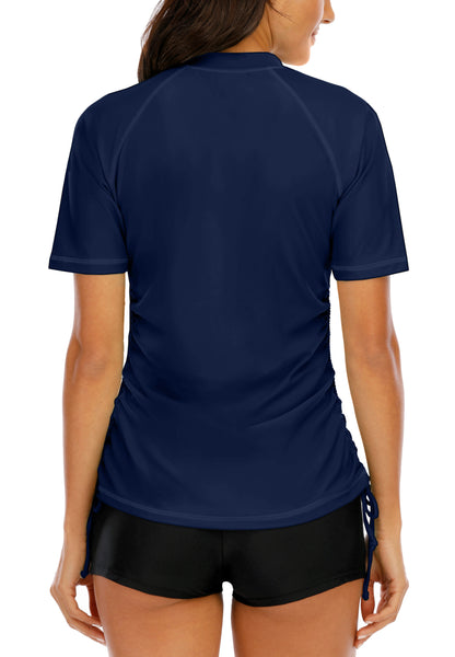 Halcurt Damen-Badeanzug-Top mit halbem Reißverschluss und kurzen Ärmeln (Rashguard)