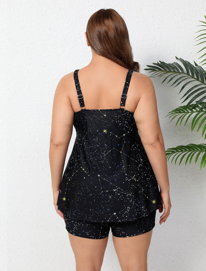 Ocean Ready Plus Size Twist Front Two Piece Tankini Sets with 5" Inseam Boyshorts