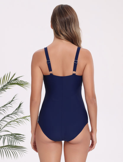 Unleash Grace Modest V Neck Long Torso One Piece Swimsuit