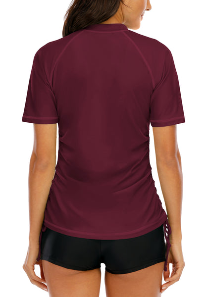 Halcurt Damen-Badeanzug-Top mit halbem Reißverschluss und kurzen Ärmeln (Rashguard)