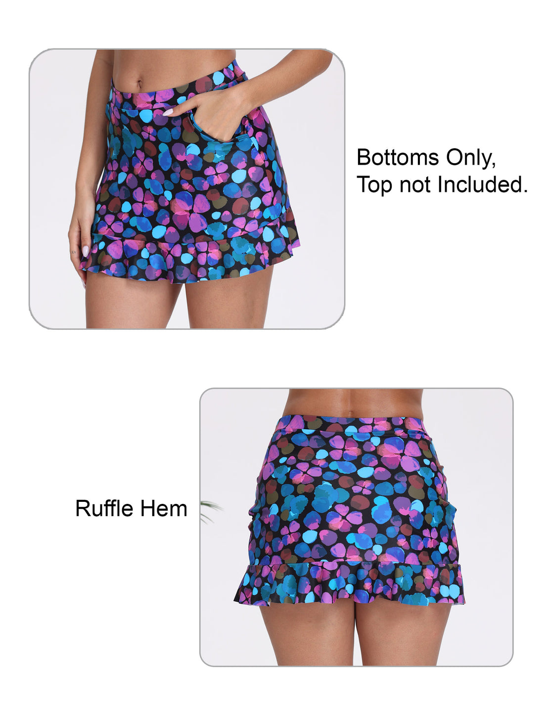 All-Day Magic Ruffle Swim Skirts Built in Briefs with Side Pockets